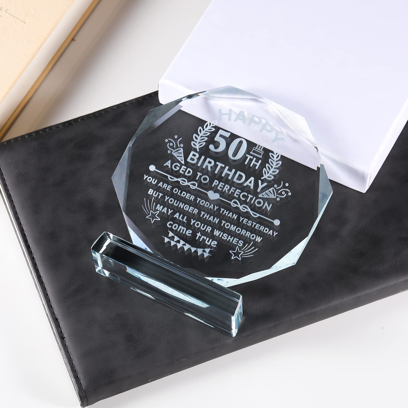 YWHL 50th Birthday Gifts for Women & Men - Unique Laser Engraved Glass Plaque Keepsake for Dad, Mom, Uncle, Aunt & Friends - Perfect 50 Years Old Milestone Gift for Home & Office Decor