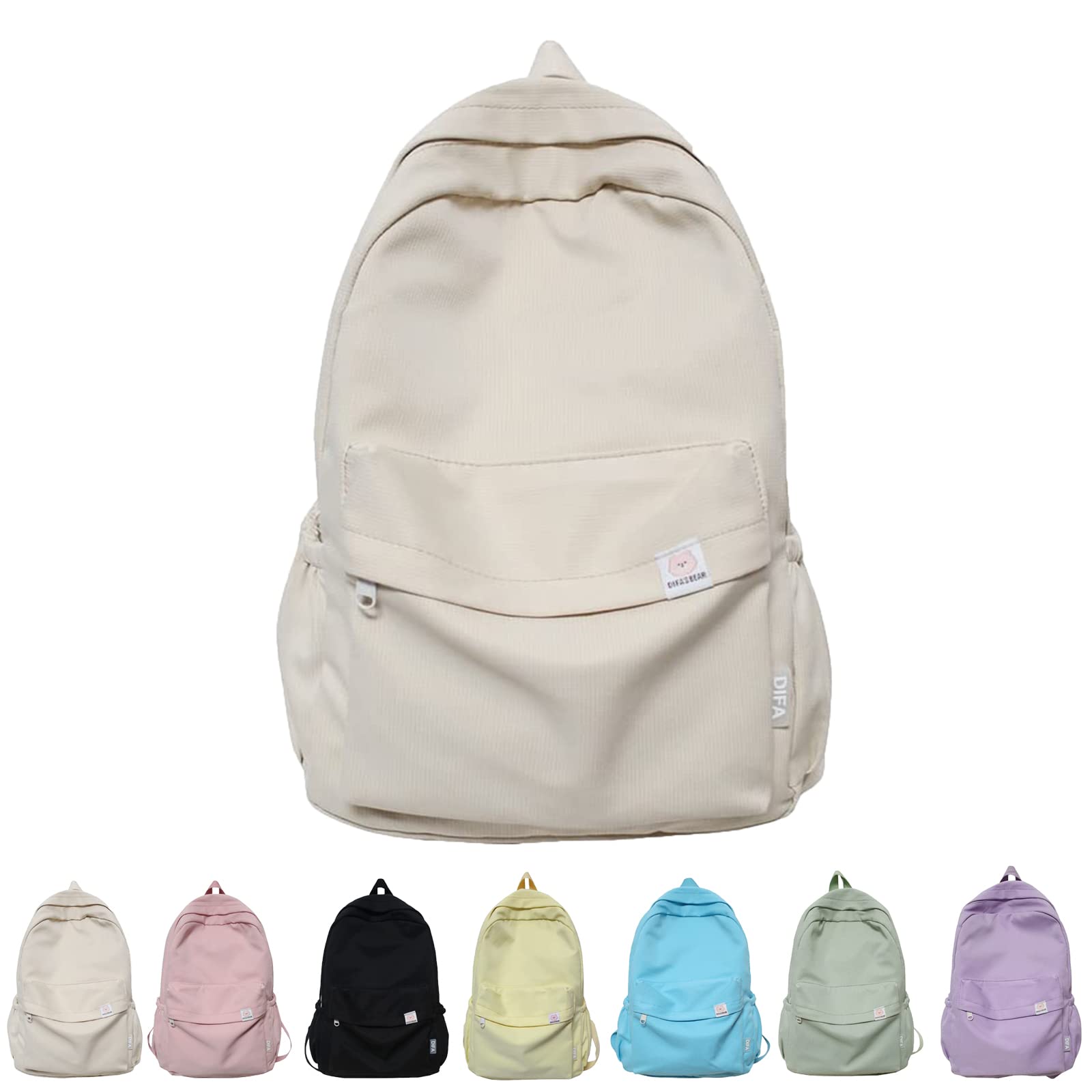 Sage Green Backpack for School - Large Capacity Aesthetic Rucksack for Teen Girls | Kawaii Casual Backpack for College, Travel & Everyday Use (White)