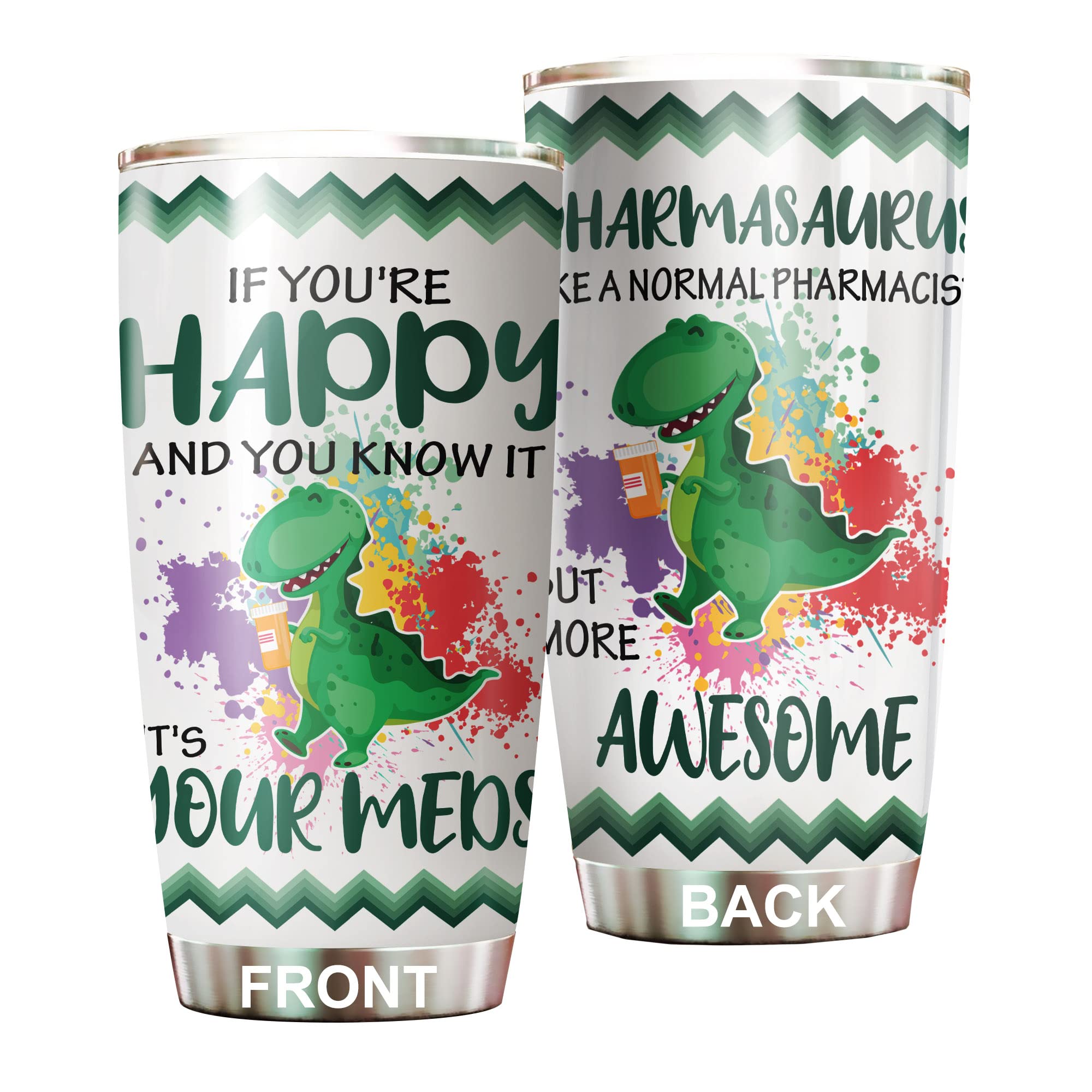 20oz Stainless Steel Pharmacist Tumbler | Pharmasaurus Insulated Coffee Mug | Perfect Pharmacy Gift for Birthday, Christmas & Pharmacy Week | Ideal for Pharmacists, Pharmacy Bosses & Medical Professionals | Great for Work, Study & Daily Use