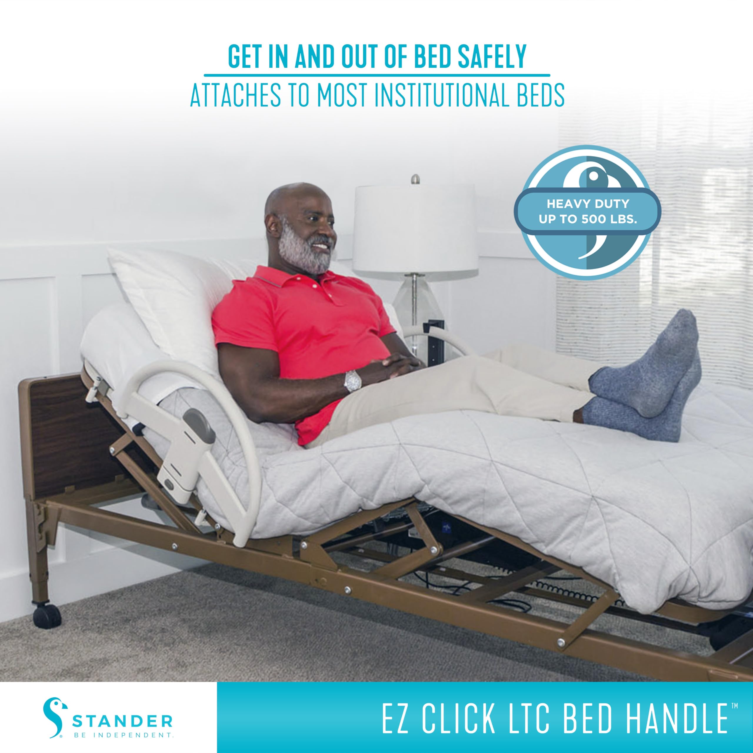 Stander EZ Click Bed Handle - Adjustable Hospital Bed Safety Rail for Seniors & Elderly Care - ASTM Approved Assistive Medical Railing (Set of 2) - Perfect for Home Healthcare, Nursing Homes, and Post-Surgery Recovery