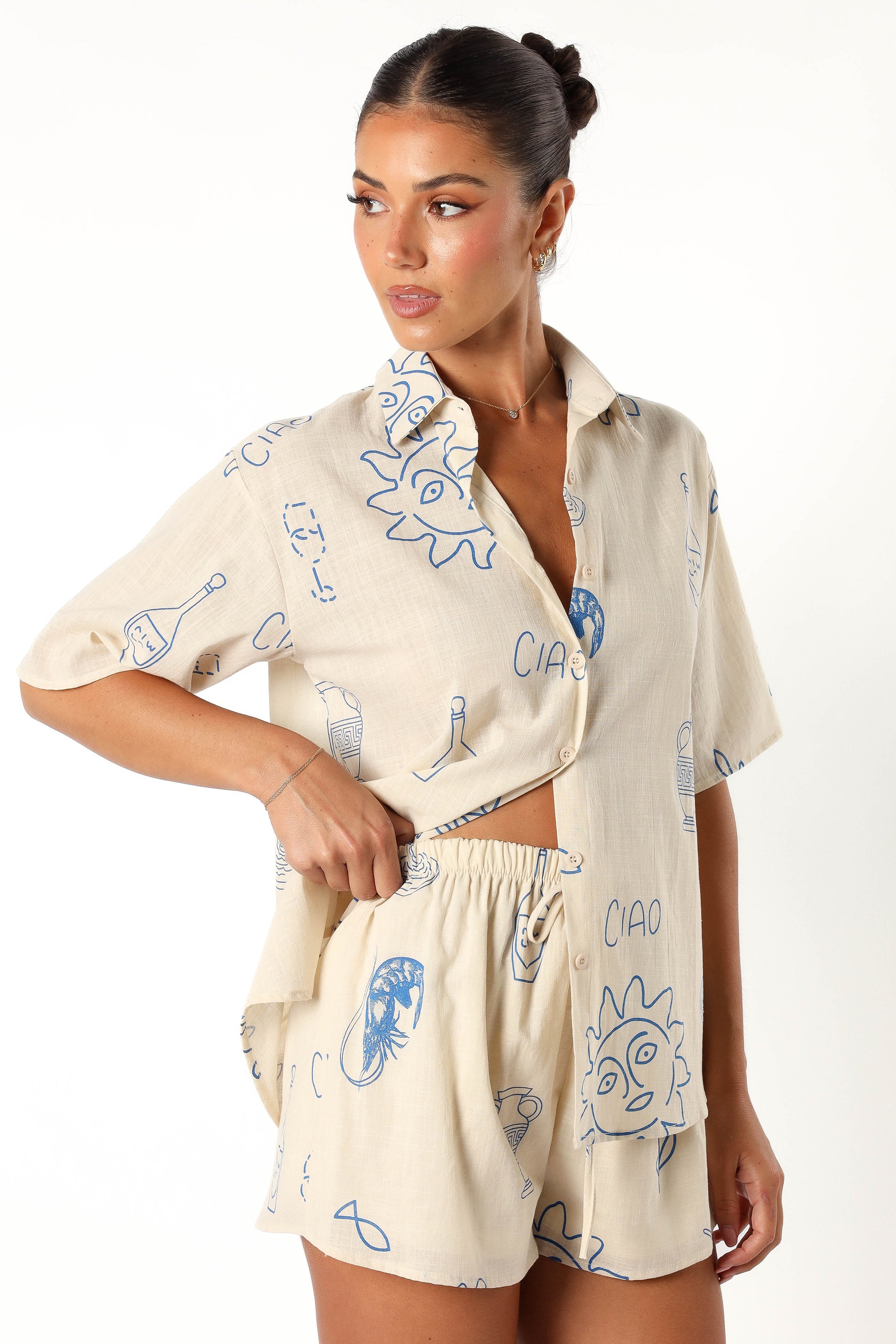 Davey Short Set for Men - Soft Cotton Cream Blue Casual Summer Outfit | Perfect for Beach, Travel & Outdoor Activities
