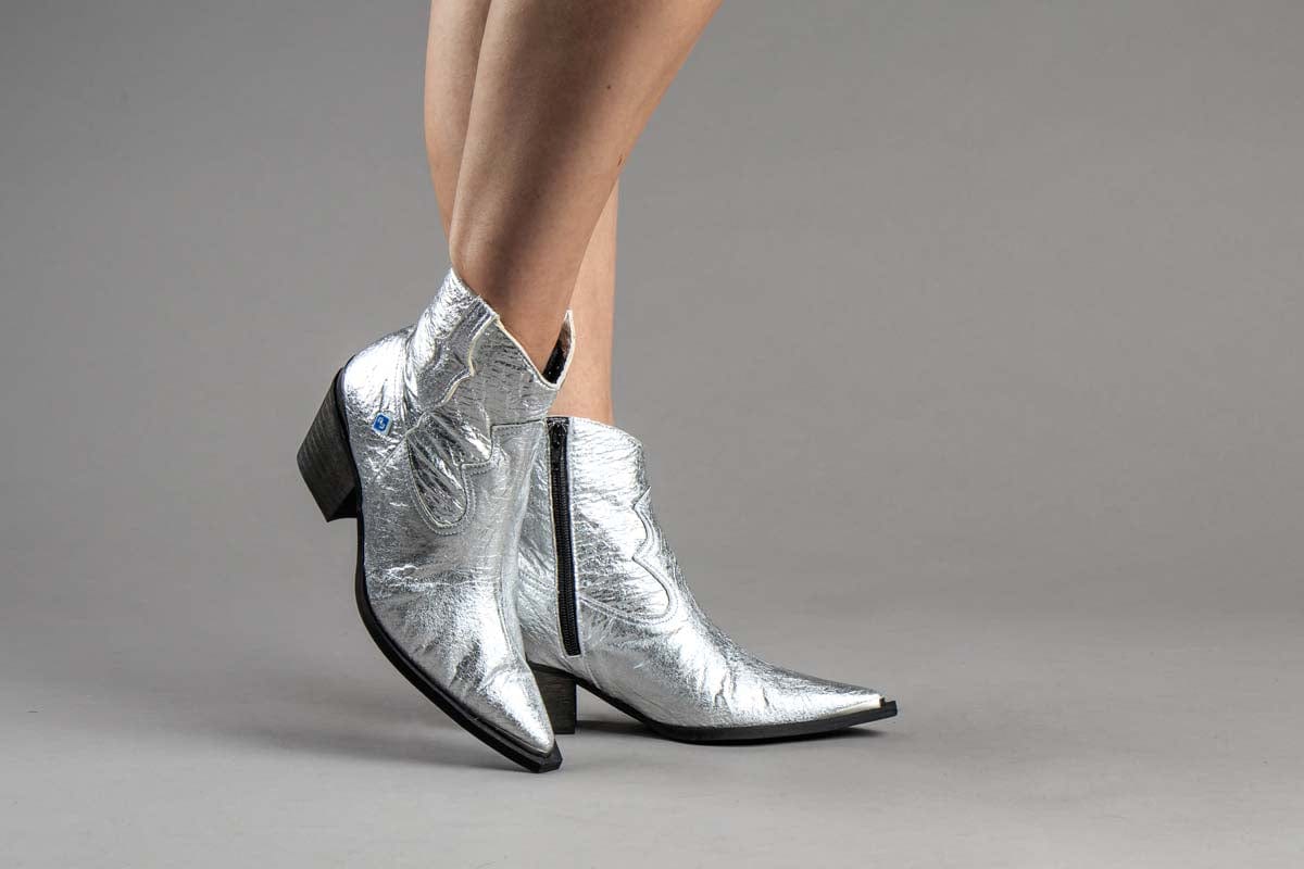 Vegan Leather Western Boots for Women | My Texa Pinatex Silver Cowgirl Boots | Comfortable & Stylish for Country Dancing, Rodeo & Casual Wear