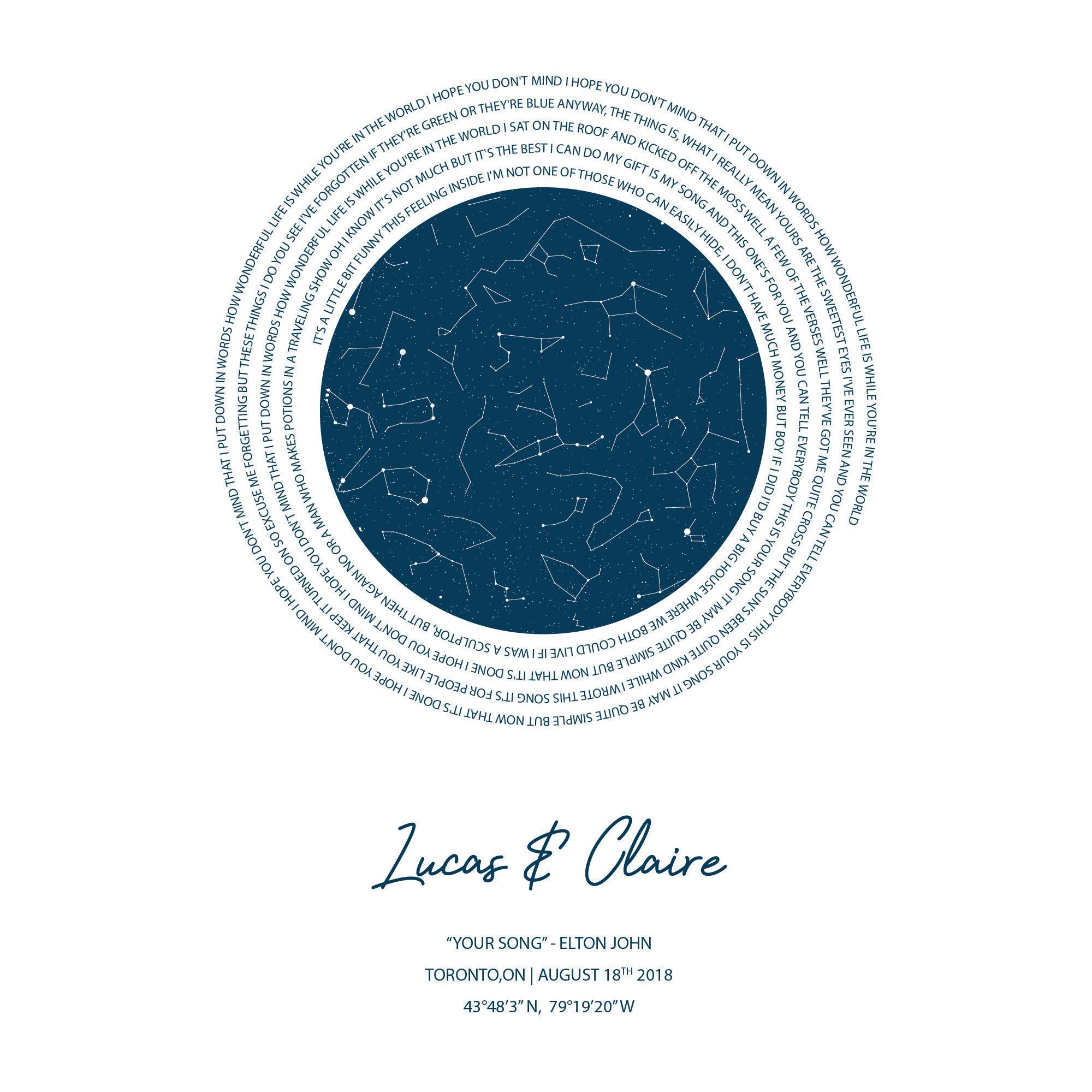 Custom Star Map Print with Lyrics - Personalized Anniversary Gift, First Dance Song Poster, Night Sky Art for Wife - Framed Engagement Vows Wall Decor | Perfect for Wedding Anniversaries, Romantic Home Decor & Special Occasion Gifts
