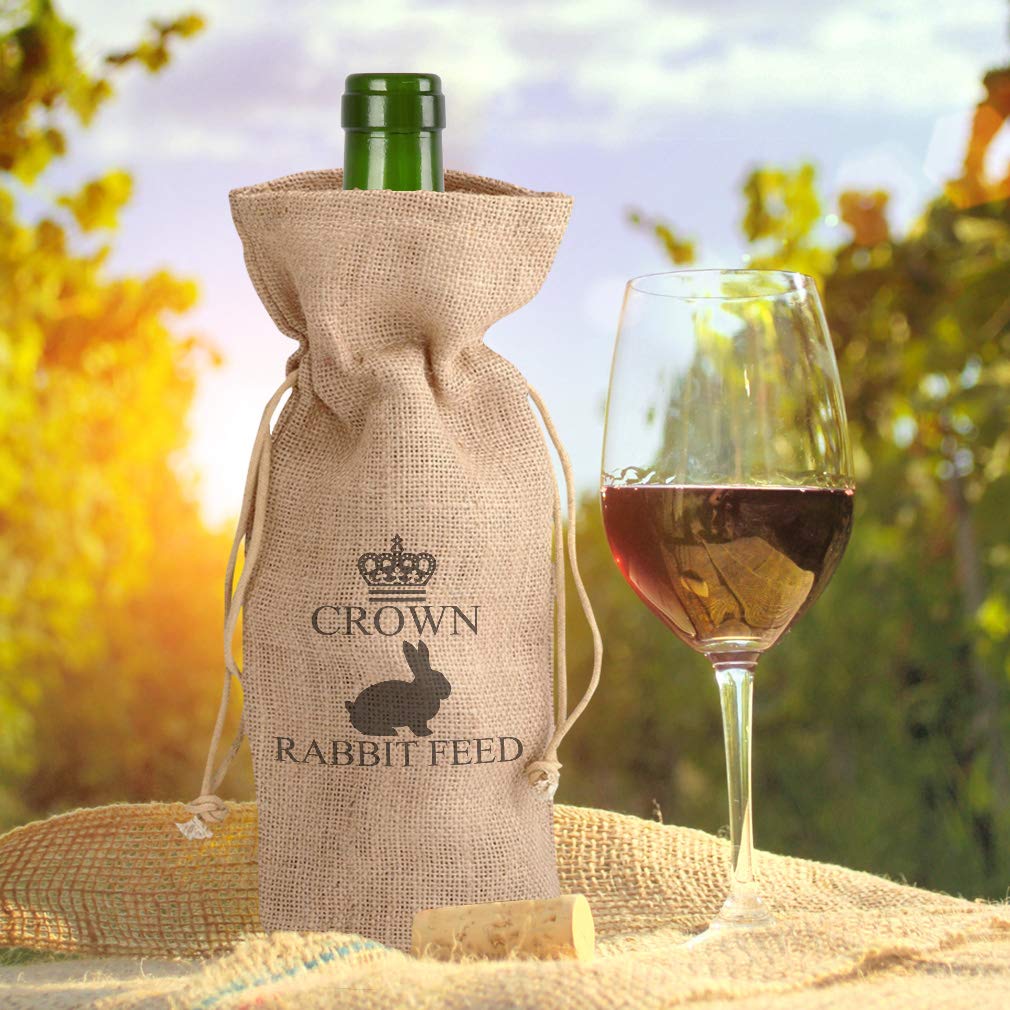 Custom Cotton Wine Gift Bag with Crown Rabbit Design - Natural Canvas Tote for Animal Feed, Farm & Housewarming Gifts - Perfect for Parties, Weddings & Special Occasions