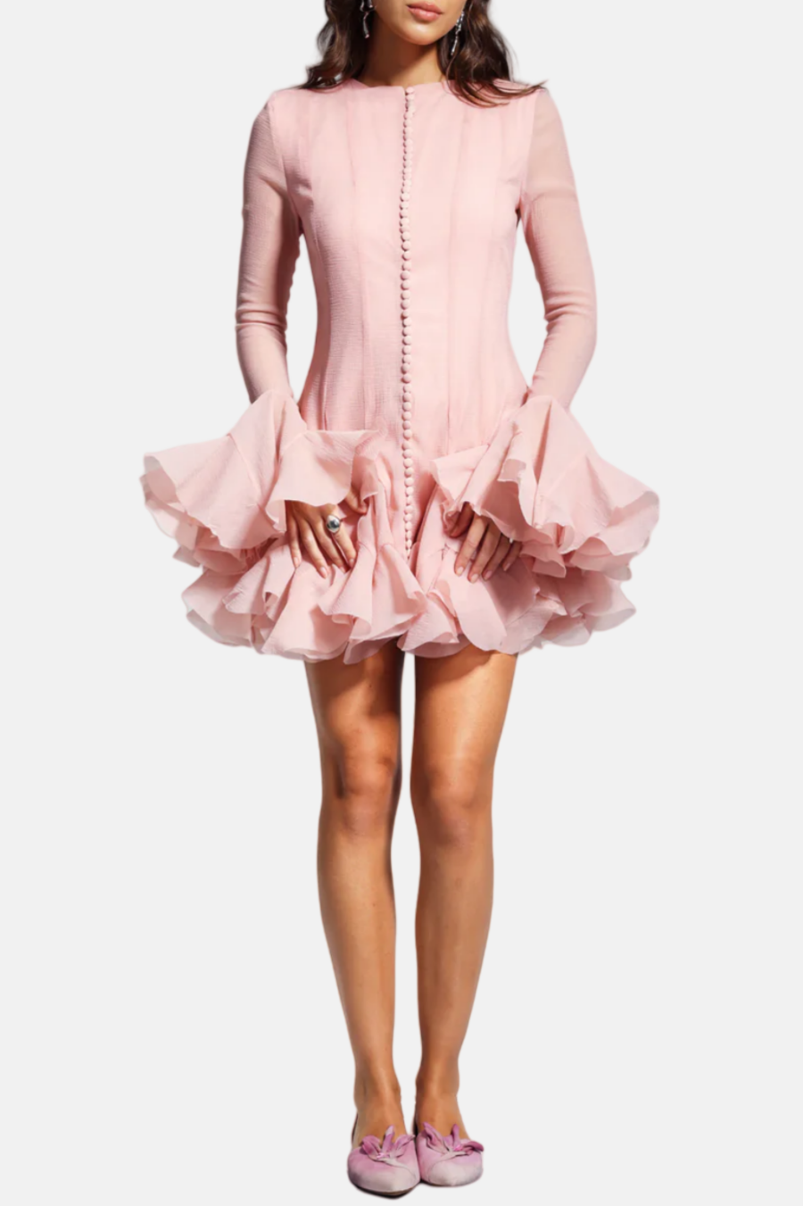 Alberta Semi-Sheer Ruffle Mini Dress in Pink - Flirty & Feminine Summer Outfit for Parties, Dates & Beach Vacations
