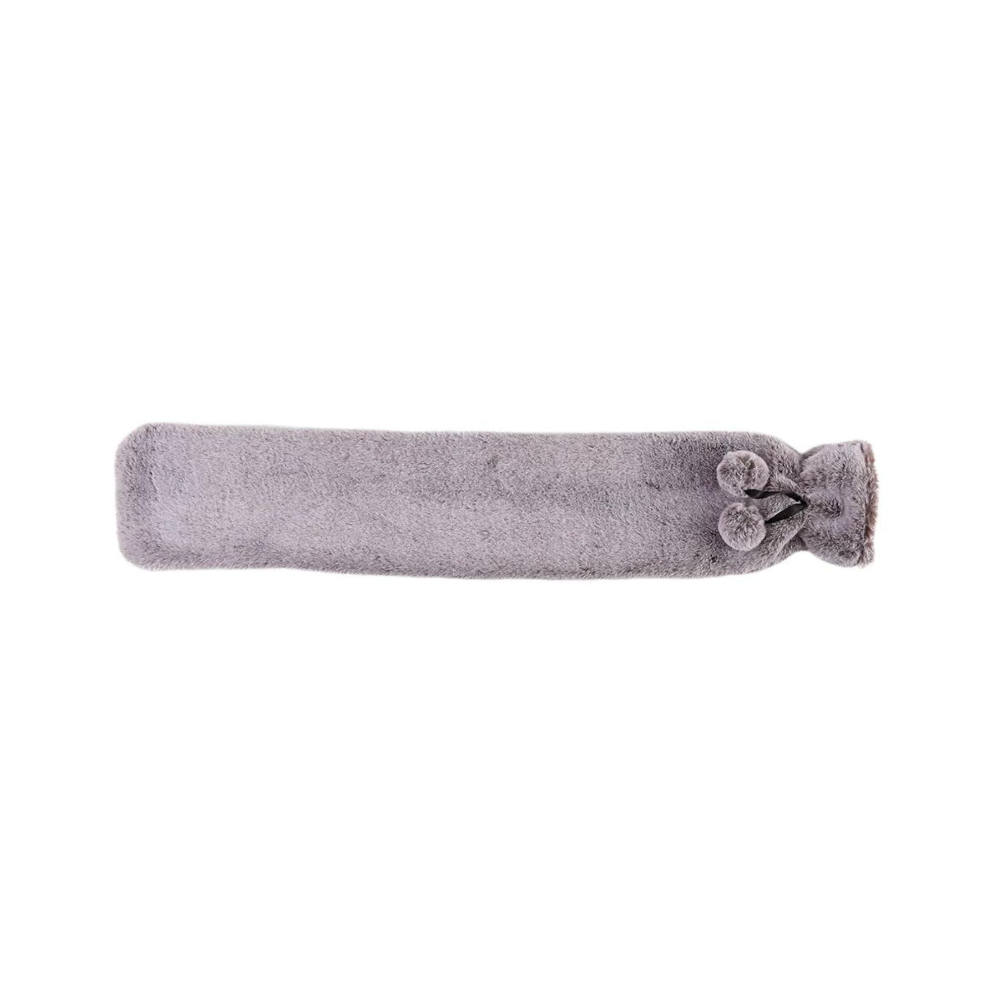 2L Long Hot Water Bottle with Soft Marshmallow Grey Faux Fur Cover - Perfect for Winter Warmth, Period Pain Relief & Cozy Nights at Home