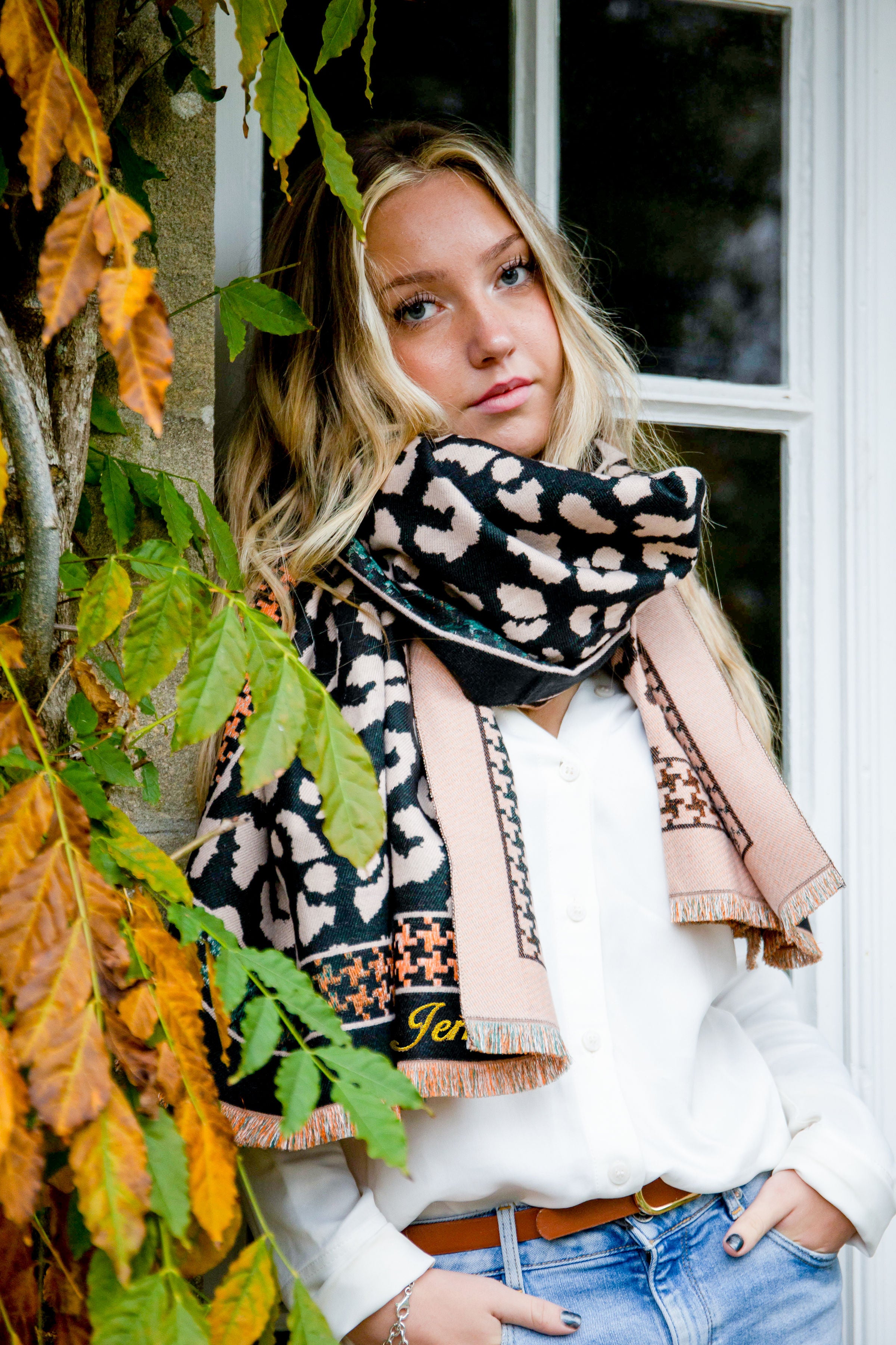 Personalized Cotton Blend Leopard Print Scarf - Soft Fashion Accessory for Women, Gift Idea for Her, Perfect for Winter, Fall, and Everyday Outfits
