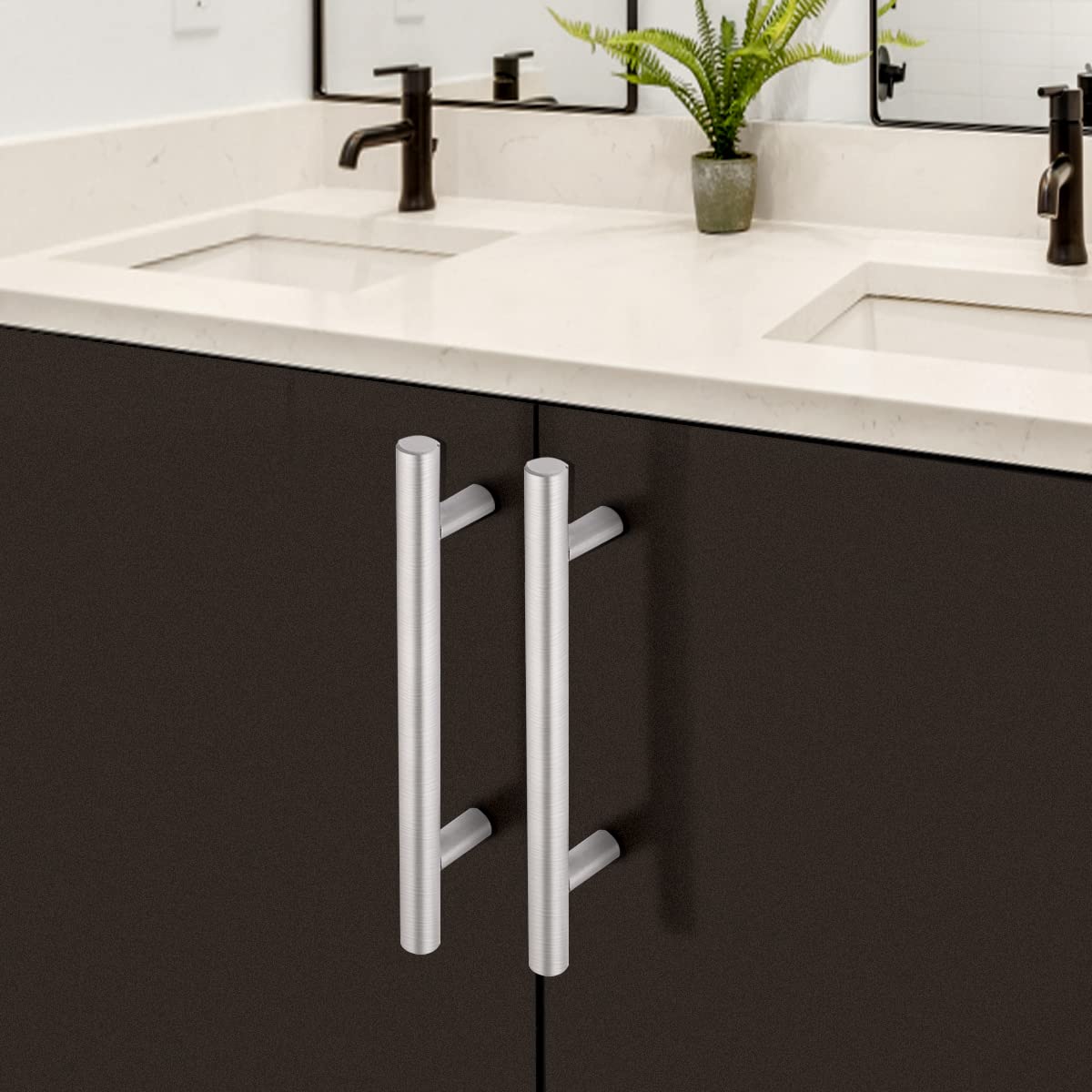 25 Pack 5 Inch Euro T Bar Cabinet Pulls - Stainless Steel Kitchen Drawer Handles with Brushed Nickel Finish - Perfect for Modern Cabinets, Dressers & Furniture Upgrades