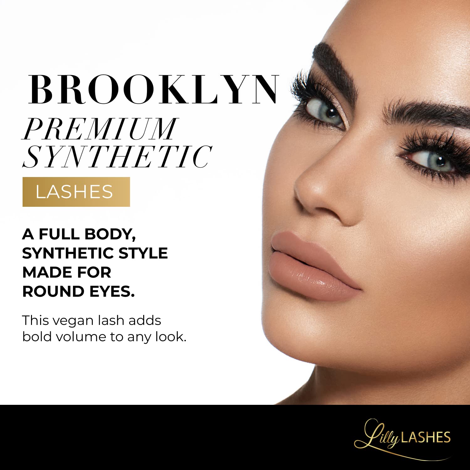Lilly Lashes Brooklyn False Eyelashes - Premium Synthetic 15mm Black Full Volume Round Lashes for Dramatic Eye Makeup | Perfect for Parties, Weddings & Special Occasions