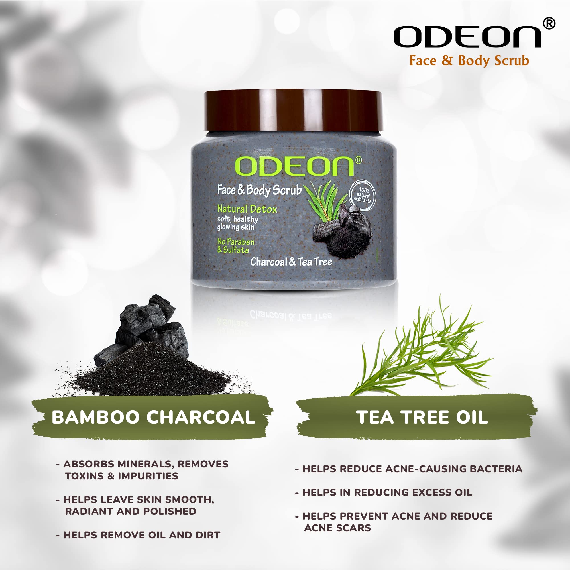 Odeon Papaya Body Lotion 100ml & Charcoal Tea Tree Face & Body Scrub 300ml - Hydrating Moisturizer & Exfoliating Cleanser for Smooth Skin - Perfect for Daily Skincare Routine & Spa Day at Home