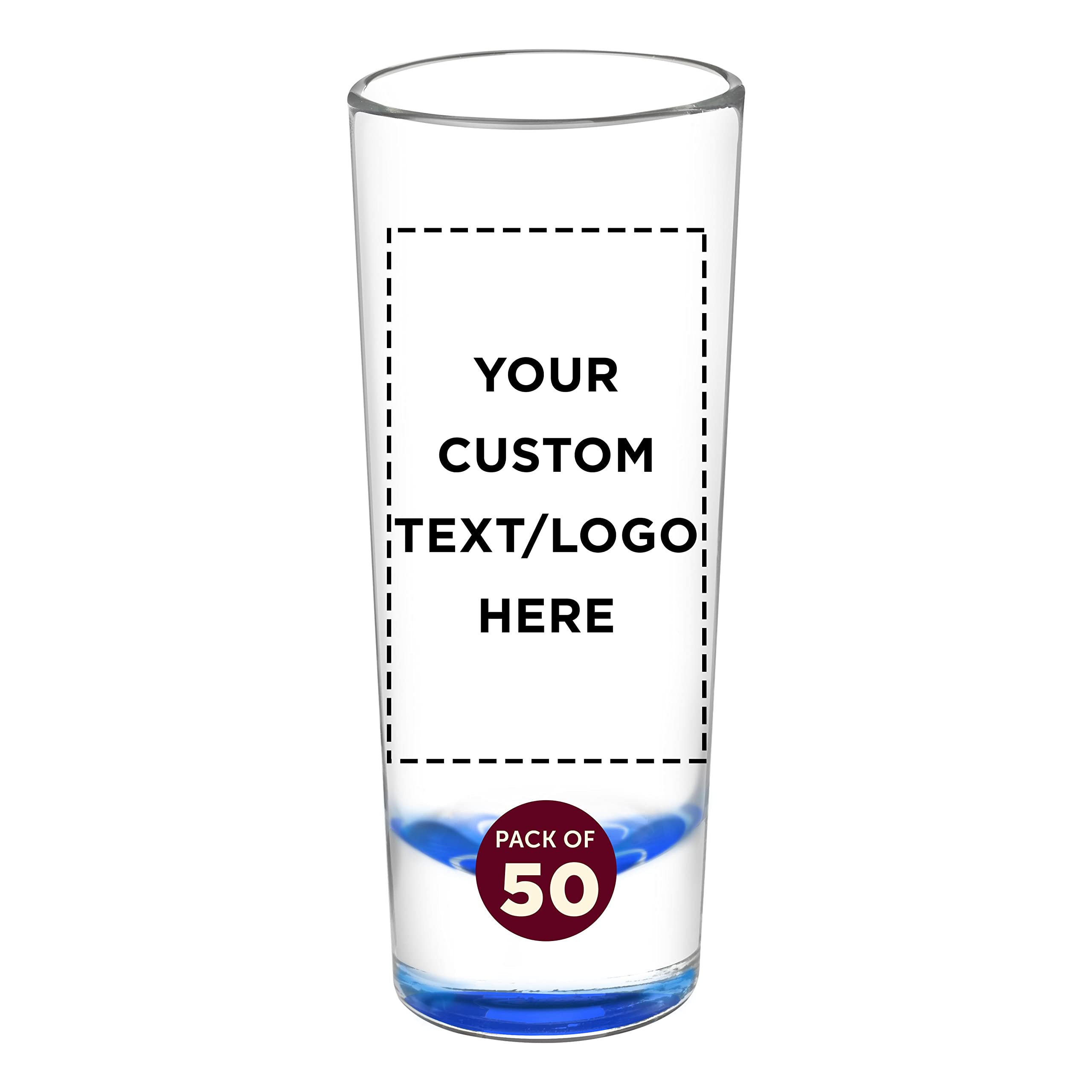 Custom 2 oz Cordial Shot Glasses Set of 50 - Personalized Bulk Pack for Parties, Weddings & Events - Durable Blue Glassware for Bars, Restaurants & Home Entertaining