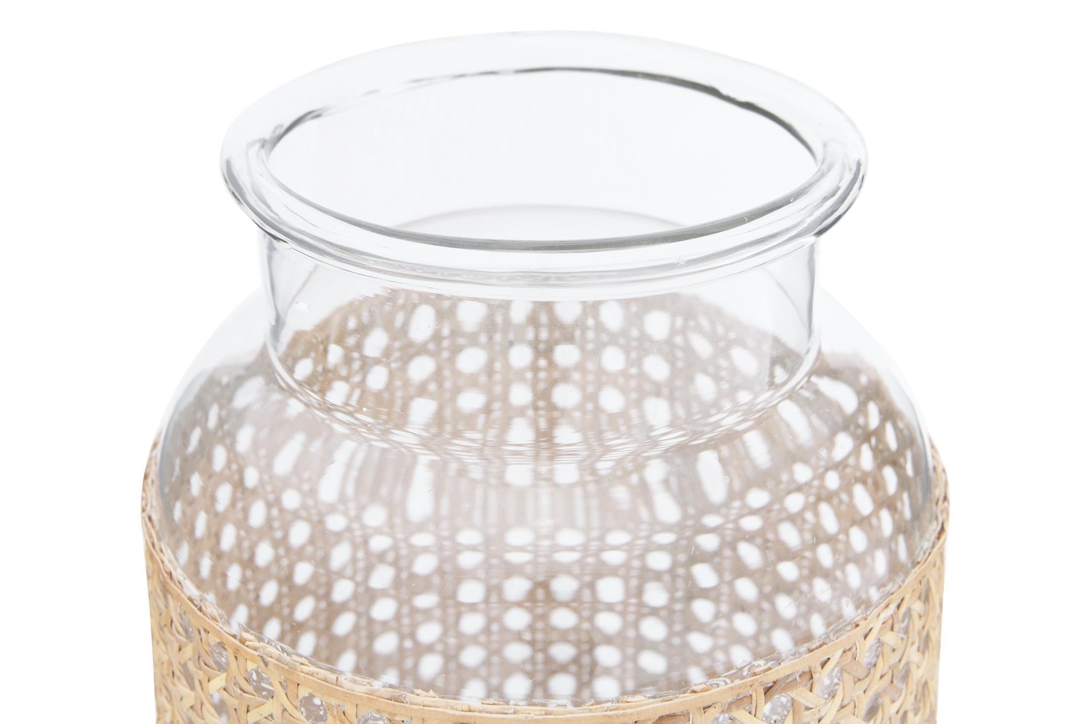 Bloomingville 14.5 Inch Tall Glass Vase with Woven Cane Sleeve - Beige Home Decor for Living Room, Dining Table, Wedding Centerpiece & Floral Arrangements