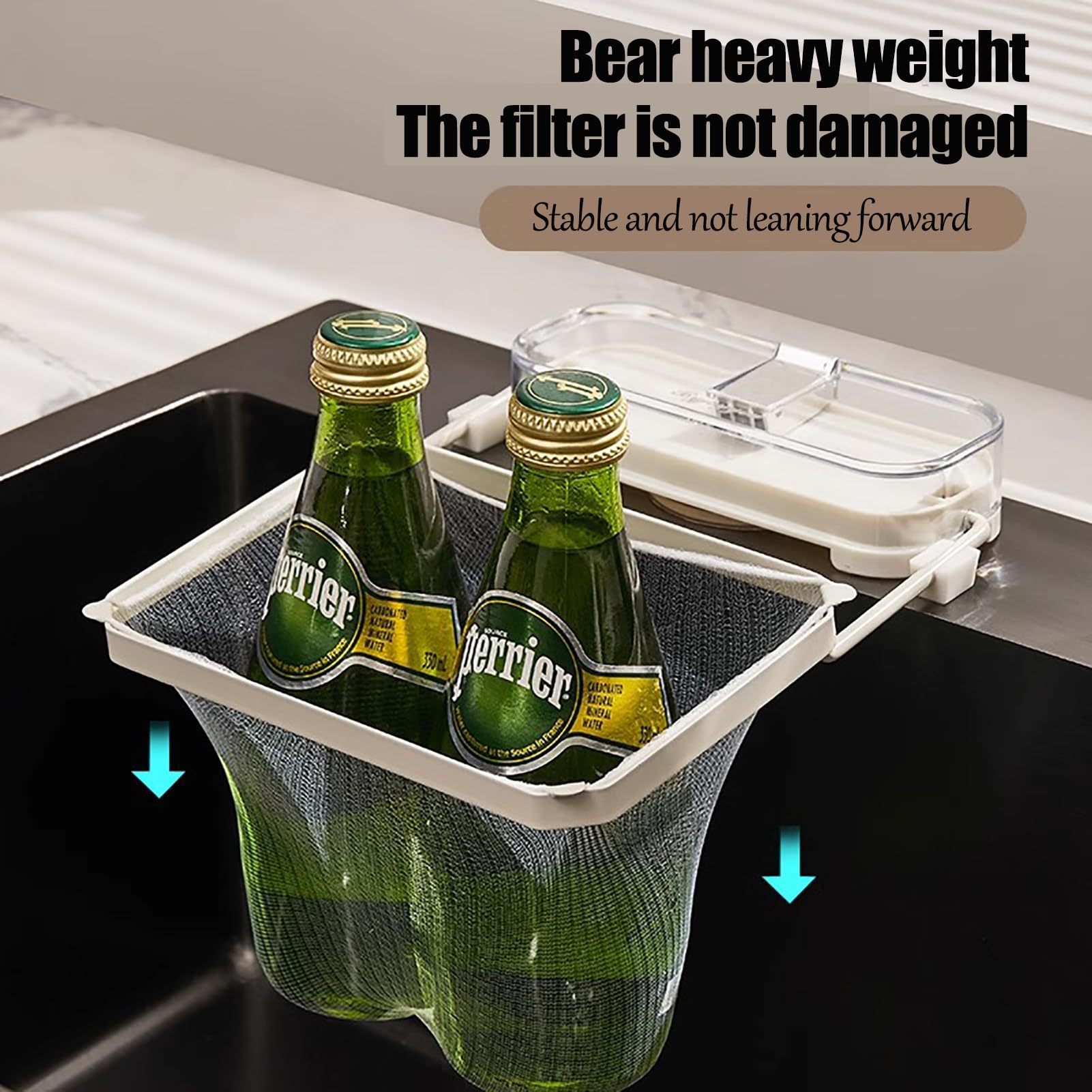 Premium Kitchen Sink Filter with 50 Reusable Mesh Bags - Foldable Drain Rack with Strong Suction Cups for Fruits, Vegetables & Dishwashing - Space Saving Black Sink Strainer for Modern Kitchens