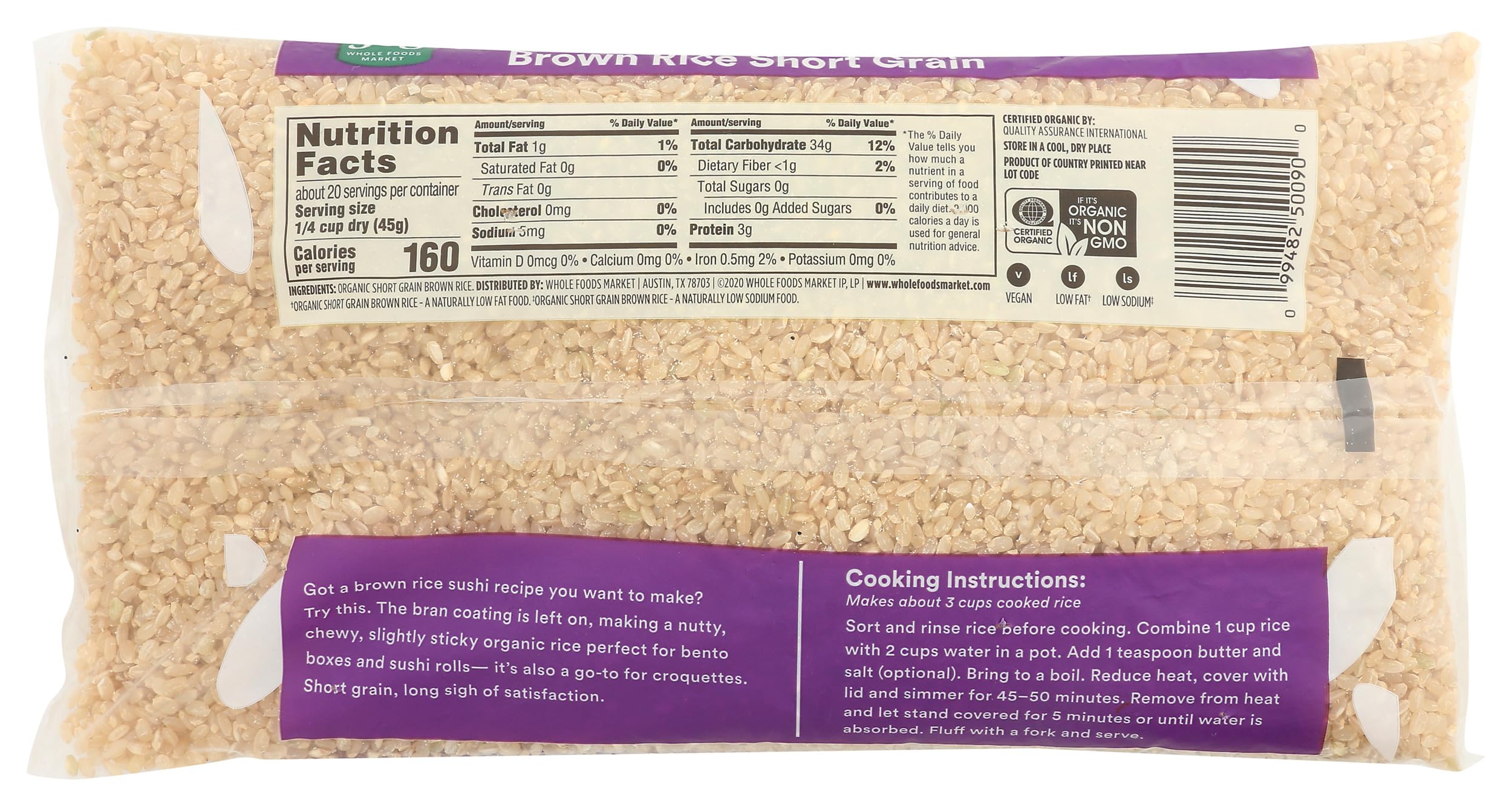 Organic Short Grain Brown Rice by 365 Whole Foods Market - 32oz (2lbs) | USDA Certified, Non-GMO, Gluten-Free | Perfect for Rice Bowls, Sushi & Healthy Meal Prep