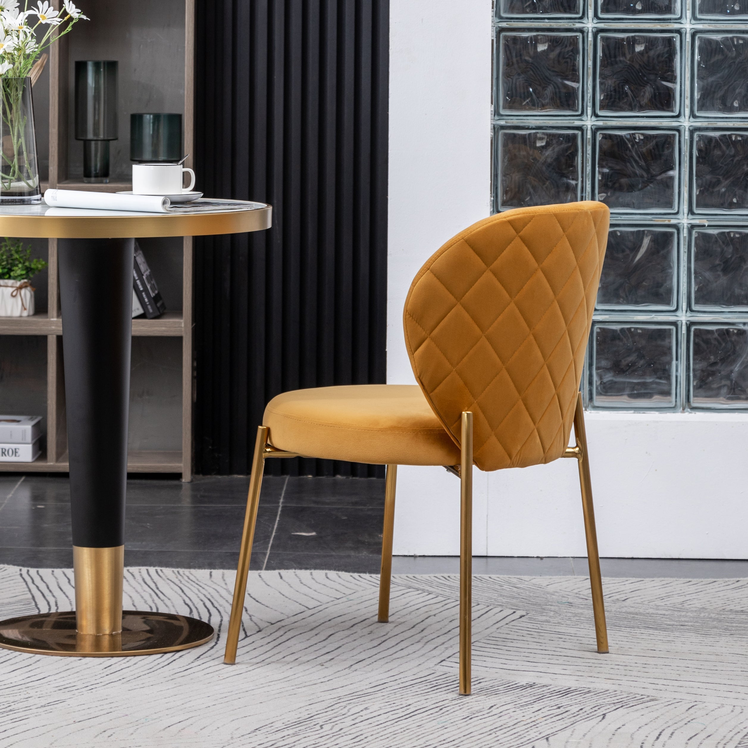 Roundhill Furniture Amoa Contemporary Velvet Upholstered Dining Chairs - Set of 2, Yellow - Modern Comfort for Kitchen, Dining Room & Home Office
