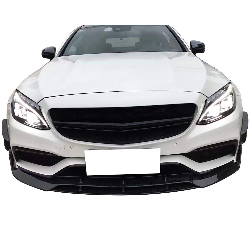 IKON MOTORSPORTS Front Bumper Fins & JC Style Rear Apron Carbon Fiber for 2015-2021 Mercedes C-Class W205 C63 AMG | Perfect for Street Racing & Car Shows