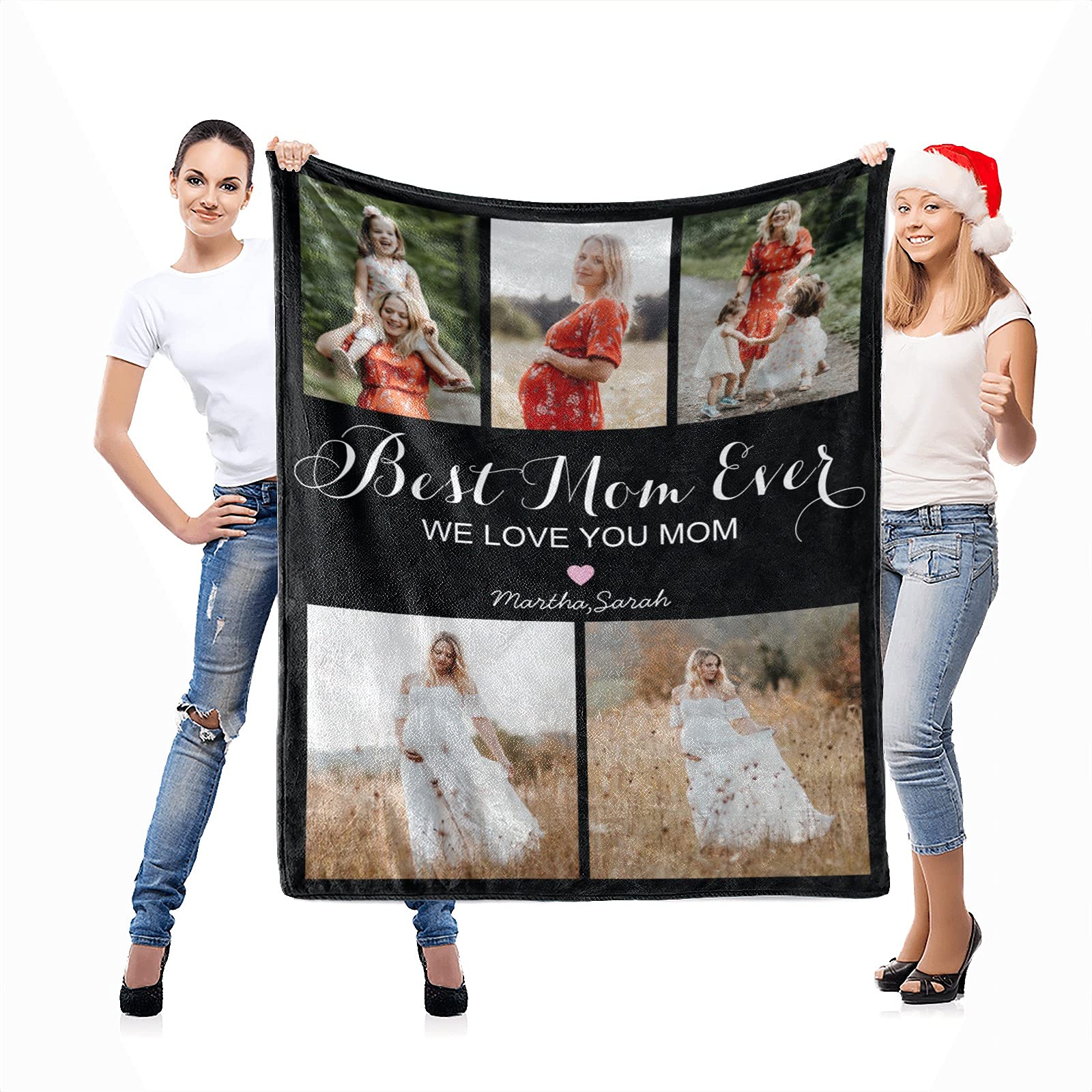 Best Mom Ever Personalized Photo Blanket - Custom Blanket with Your Pictures or Text - 32x48 Inch Gifts for Mom, Grandma & Family - Perfect for Birthdays, Mother's Day & Family Reunions
