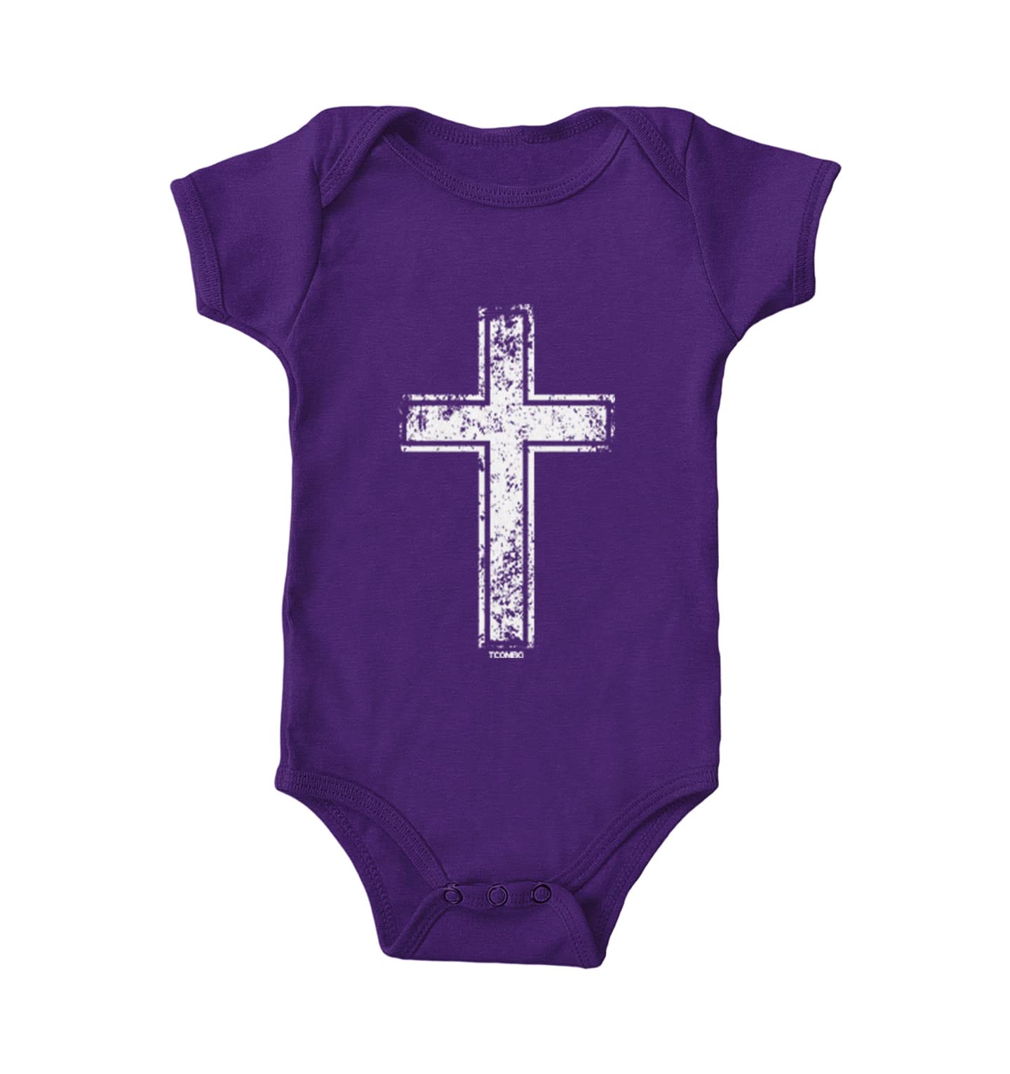 Tcombo Distressed Cross Jesus Catholic Christian Bodysuit - Religious Apparel for Baptism, Church Services & Faith-Based Events