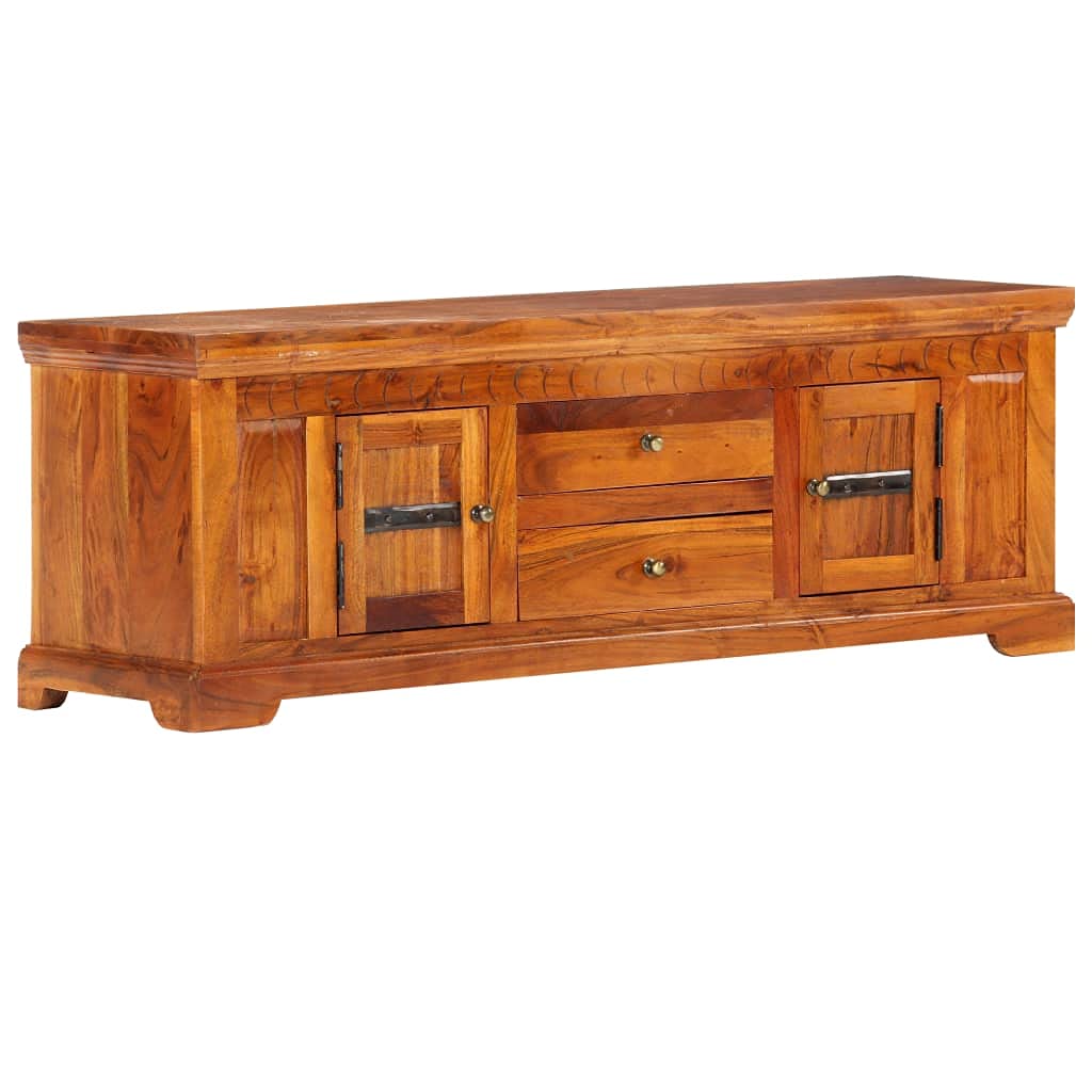 Rustic Solid Acacia Wood TV Stand with Storage Shelves - 46.8