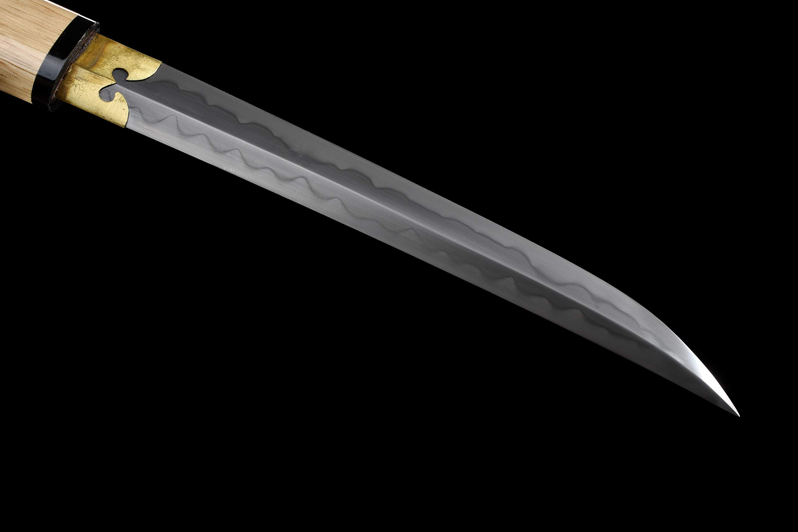 Handmade Short Katana - Authentic Japanese Double Edge Samurai Sword with Razor Sharp 1095 High Carbon Steel Clay-Tempered Blade - Perfect for Martial Arts Training, Cosplay & Collectors Display