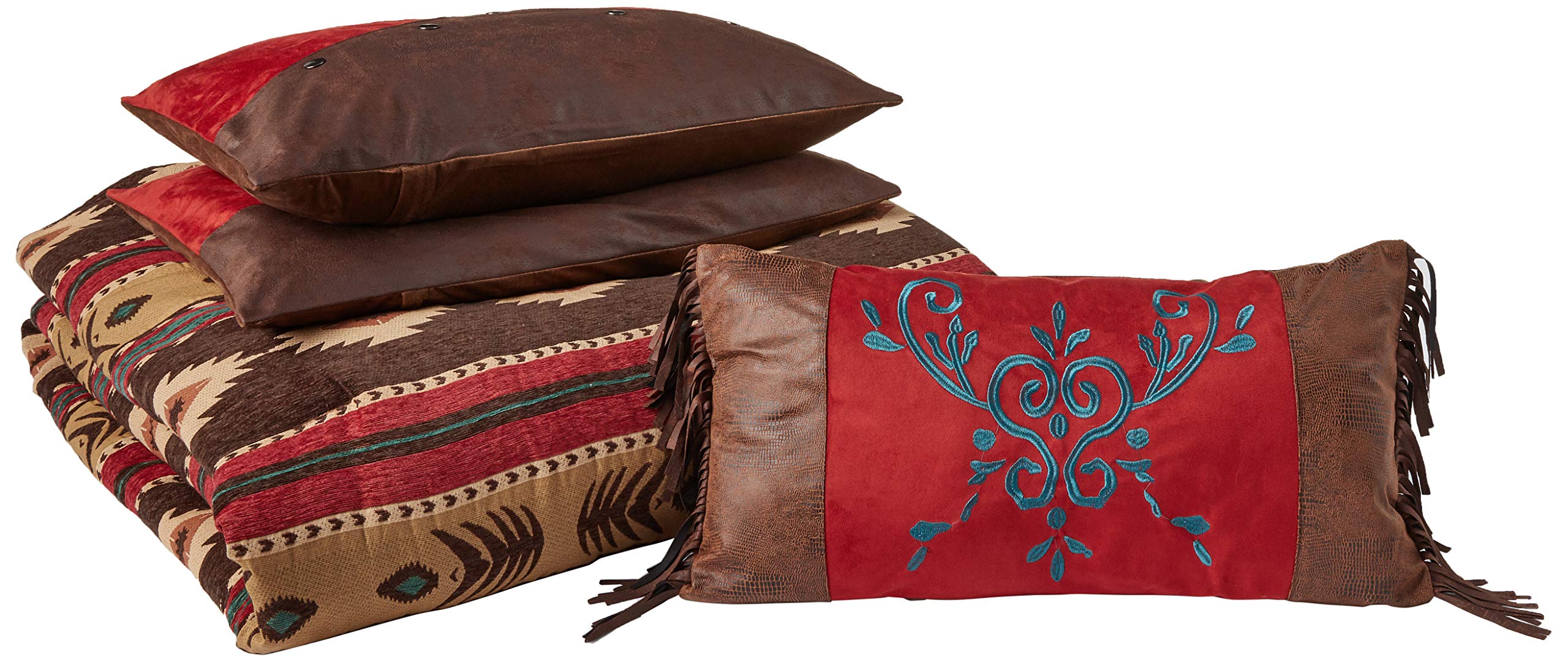 Rustic Western Chenille 5-Piece Comforter Set - Full/Queen Size Bedding by Carstens | Cimarron Design | Cozy Farmhouse & Cabin Decor for Bedroom