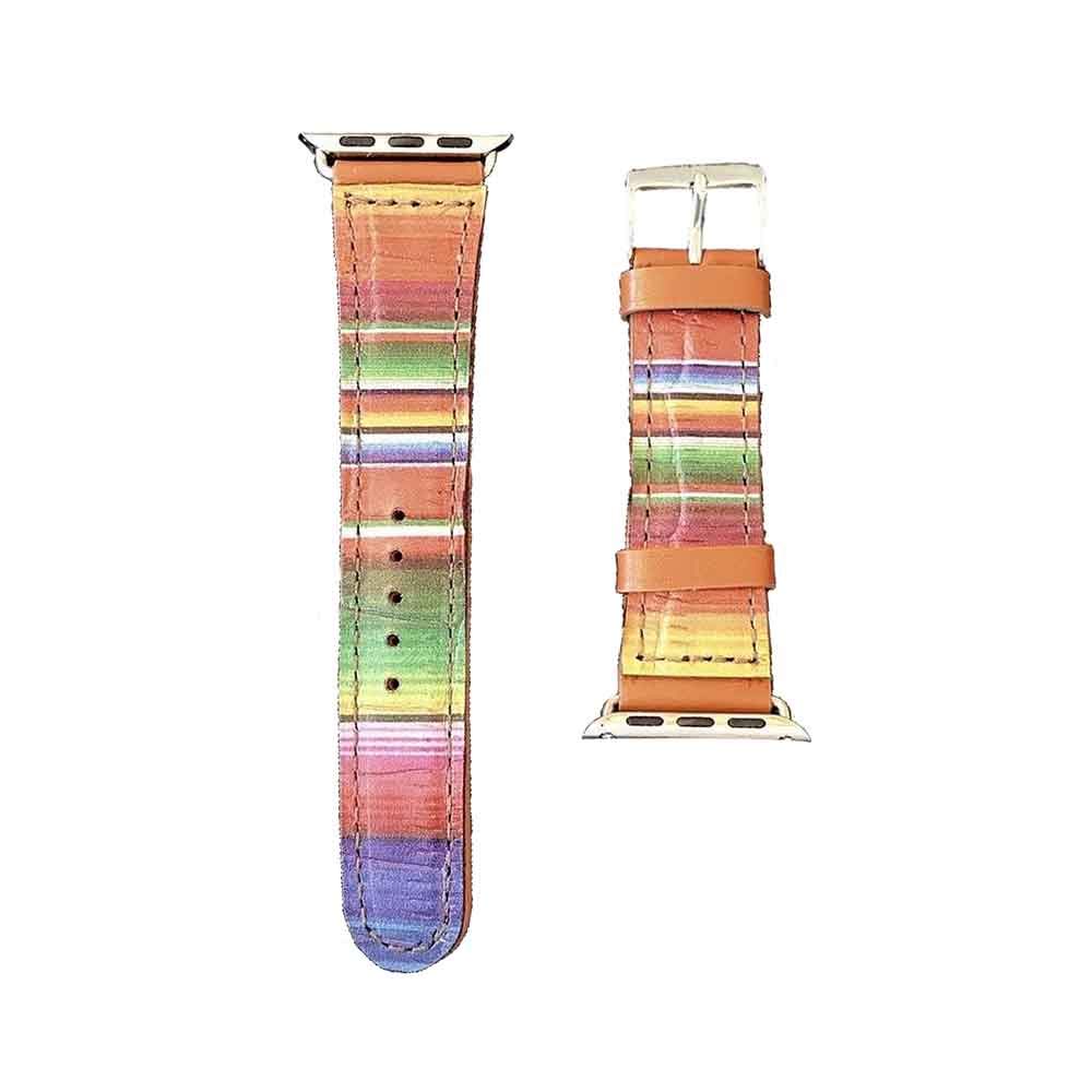 Teskey's Genuine Leather Watch Band with Serape Design - Stylish & Durable Replacement Strap for Apple Watch, Samsung Galaxy, Fitbit - Perfect for Casual, Office & Outdoor Activities