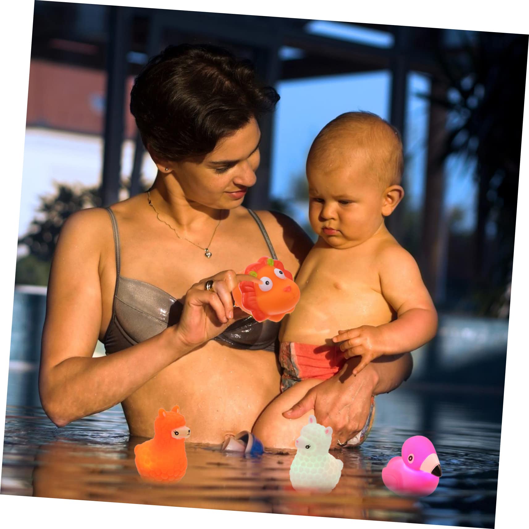 MUSISALY 4-Piece Glow in The Dark Bath Toys Set - Flashing Floating Vinyl Bathtub Toys for Kids, Fun Bath Time for Toddlers & Babies (Perfect for Sensory Play, Nighttime Baths & Pool Parties)