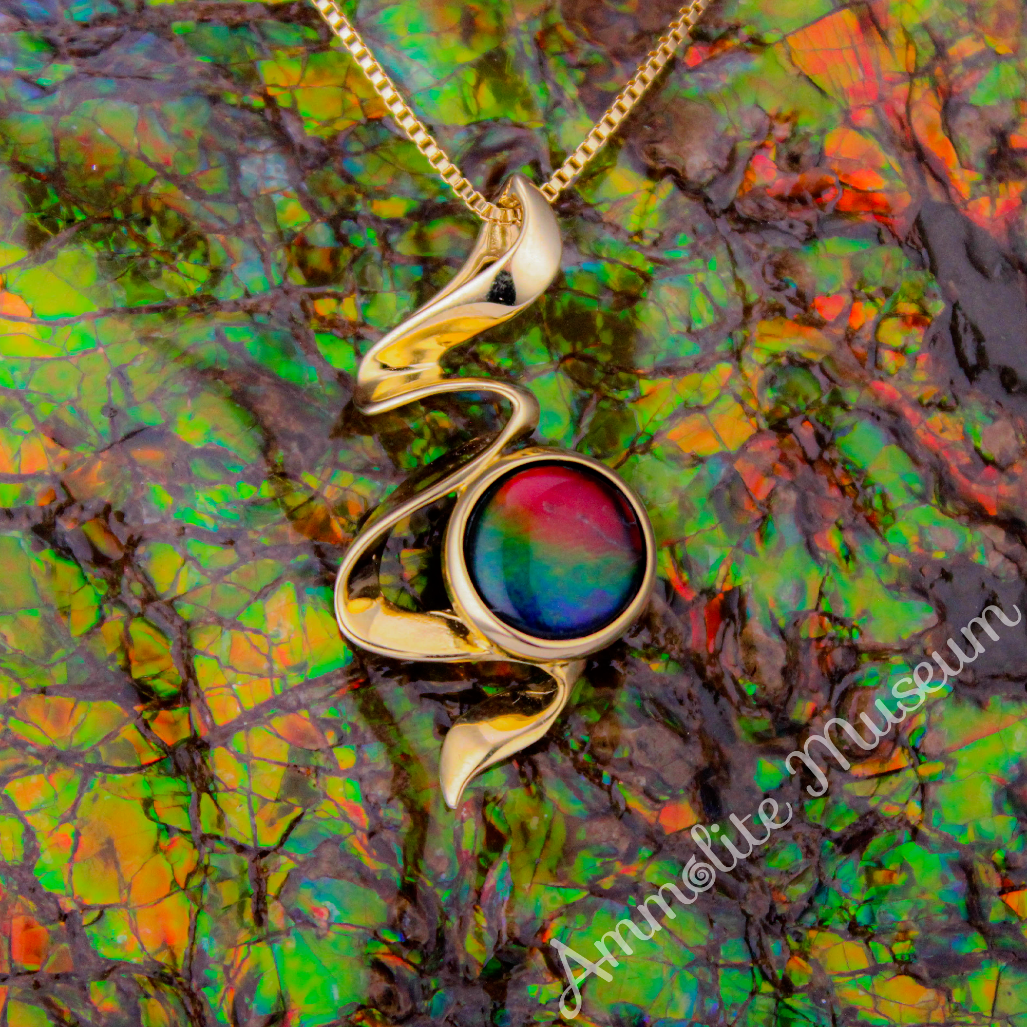 14K Yellow Gold Ammolite Ribbon Pendant Necklace - Elegant Gemstone Jewelry for Women, Perfect Gift for Birthday, Anniversary & Special Occasions