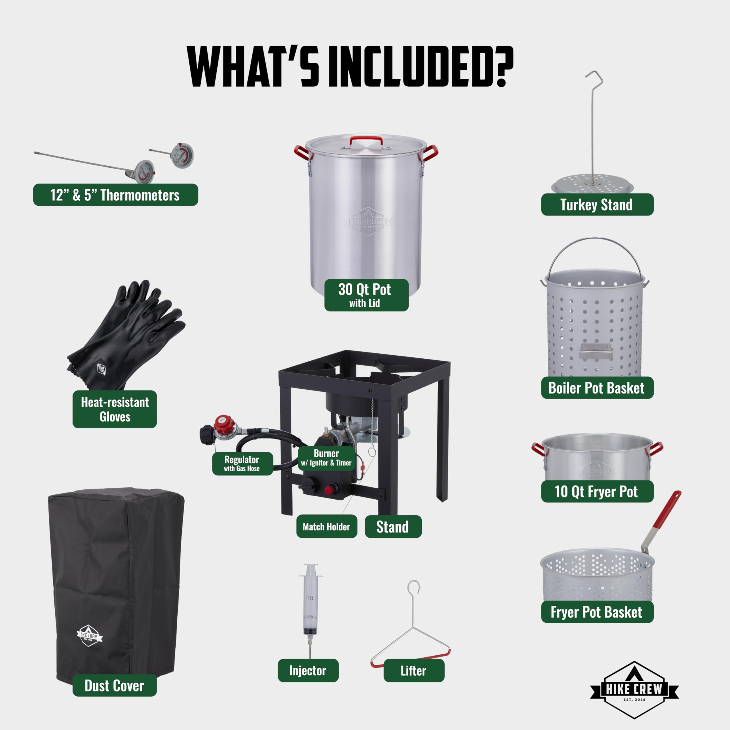 Hike Crew 50,000 BTU Outdoor Propane Turkey Fryer Kit with Timer & Igniter - 30qt & 10qt Stainless Steel Pots, Strainer Baskets (12