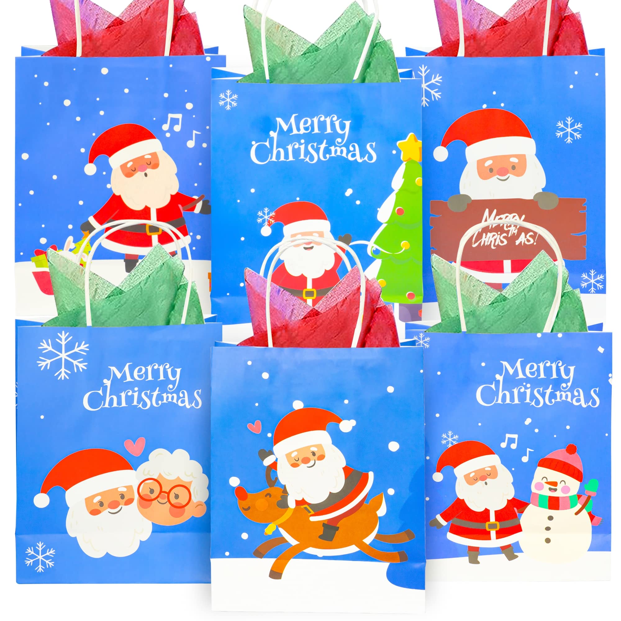 Uptotop 24-Piece Christmas Gift Bags Set - Large Holiday Treat Bags with Assorted Designs, Kraft Paper Party Favors for Cookies, Candies & Gifts - Perfect for Christmas Decorations, Cookie Exchanges & Holiday Parties