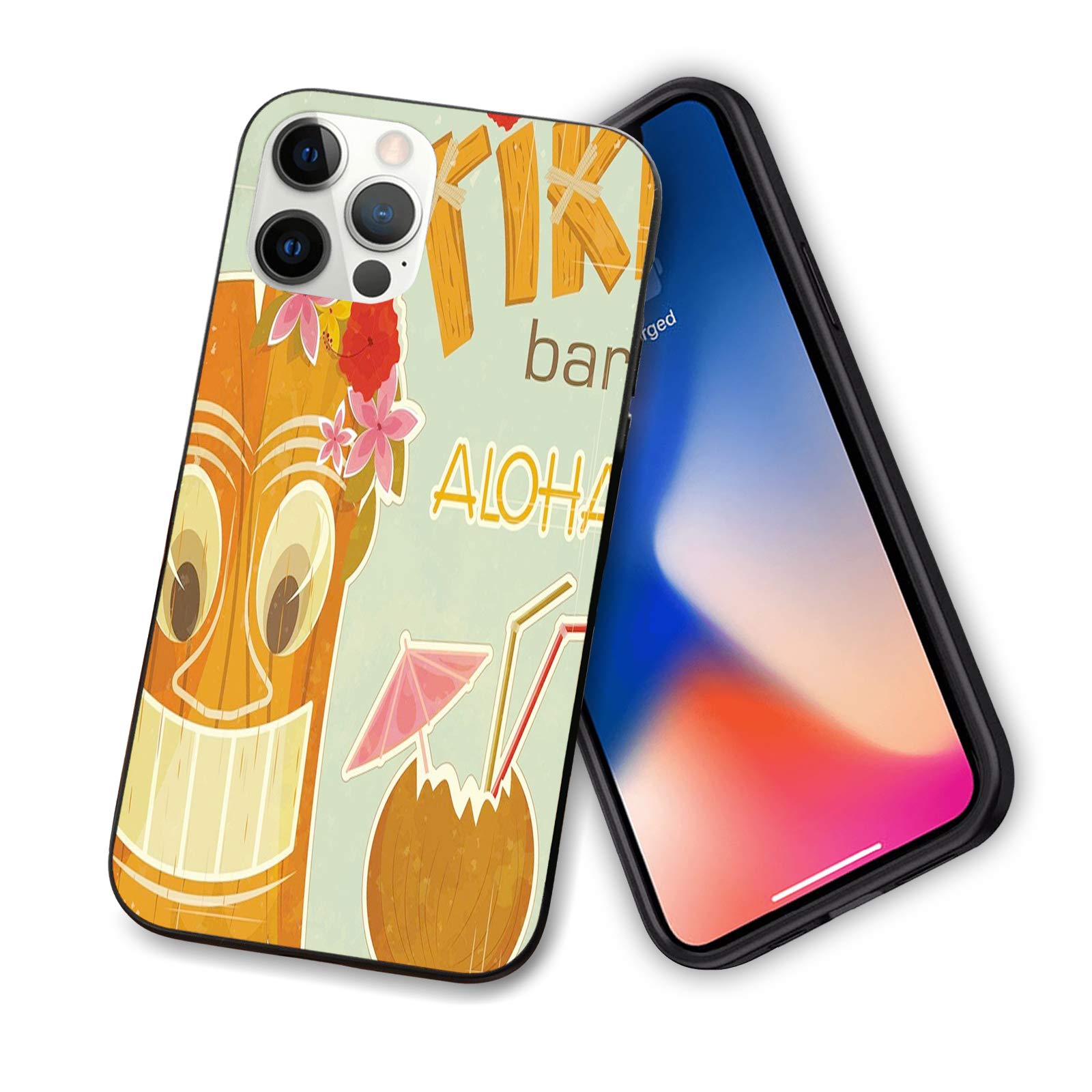 Tiki Bar Themed iPhone 12 Case - Tropical Coconut Drink & Floral Print Slim TPU Cover for iPhone 12 Mini 5.4