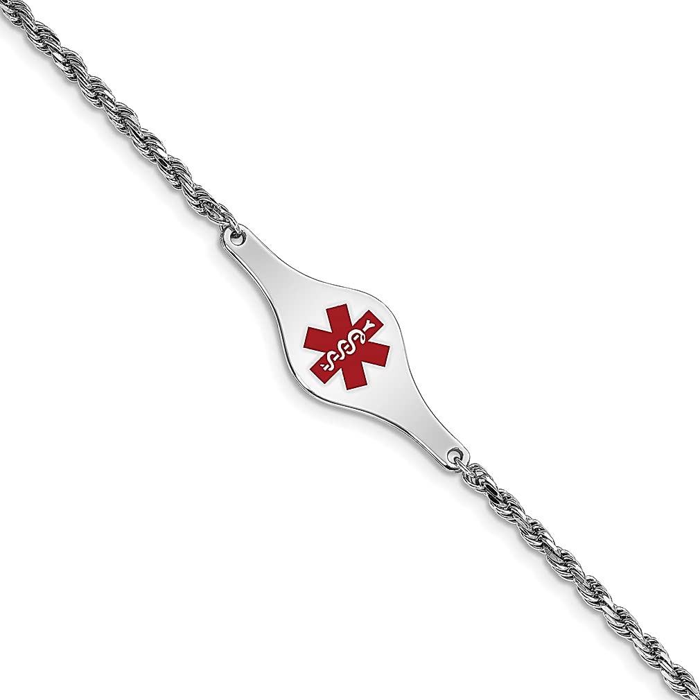 925 Sterling Silver Medical Alert ID Bracelet for Women - Rope Link Design, Hypoallergenic Fine Jewelry - Perfect Gift for Her, Ideal for Everyday Wear & Emergency Situations