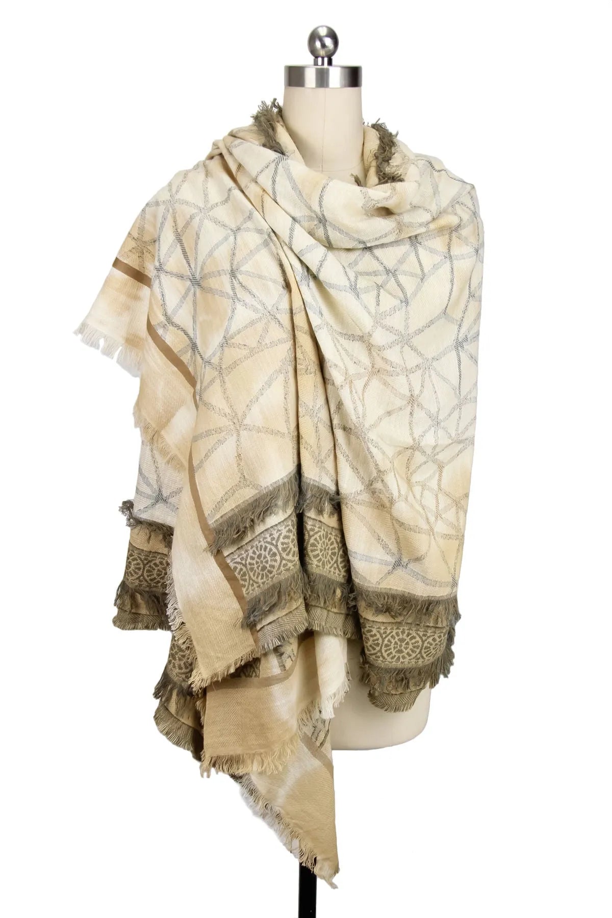 Elegant Ecru Multi Golden Scarf for Women - Soft & Stylish Winter Accessory - Perfect for Office, Party & Everyday Outfits
