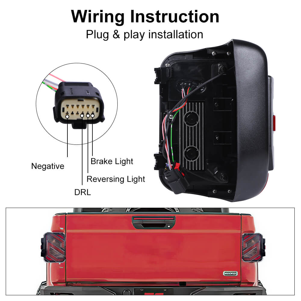LED Tail Lights for Jeep Gladiator JT 2020-2022 - High Performance Brake Lights, Reverse Lights & Turn Signal Lights | Off-Road & Night Driving Safety Accessories