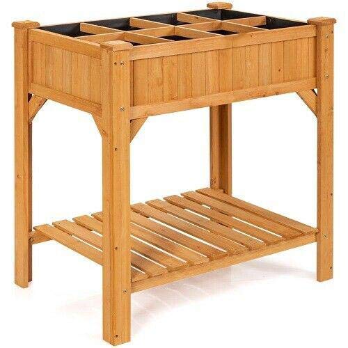 8 Grids Raised Garden Bed Kit - Elevated Planter Box with Wood Legs, Liner & Shelf - Perfect for Backyard, Patio, Balcony Gardening - Grow Vegetables, Herbs & Flowers Easily