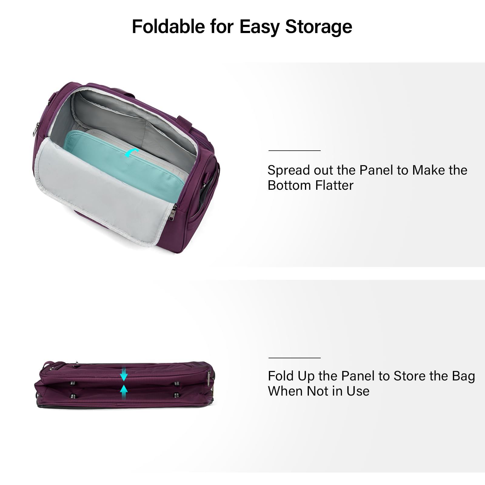 Hanke Foldable Underseat Carry-On Luggage Bag for Women & Men - Lightweight Softside Travel Tote Bag - Perfect Personal Item for Flights, Crew & Overnight Trips (Purple) | Ideal for Business Travel, Weekend Getaways & Airplane Cabin Storage