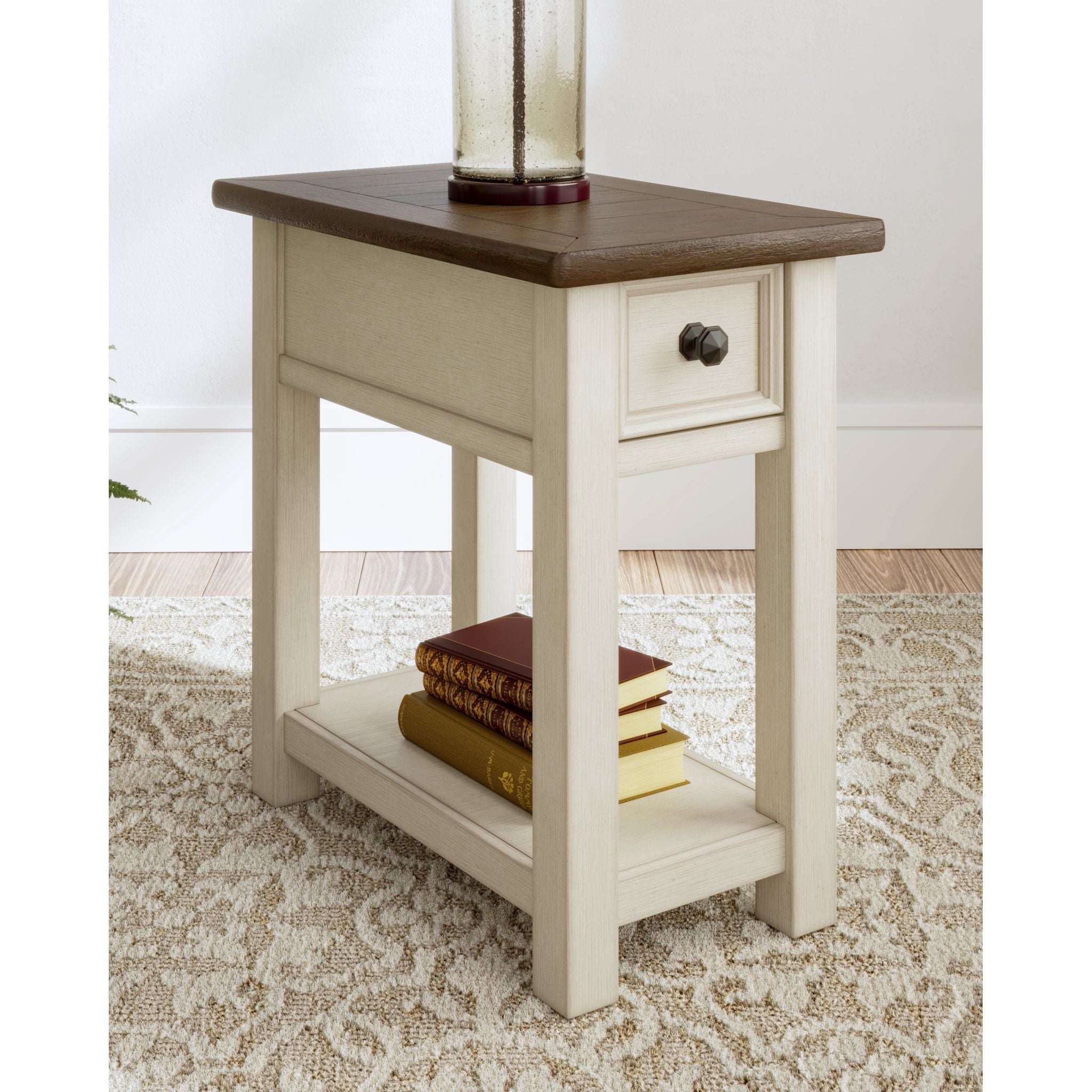 Bolanburg Chair Side End Table - Two Tone Finish for Living Room, Bedroom, or Office - Small Accent Table with Storage Shelf