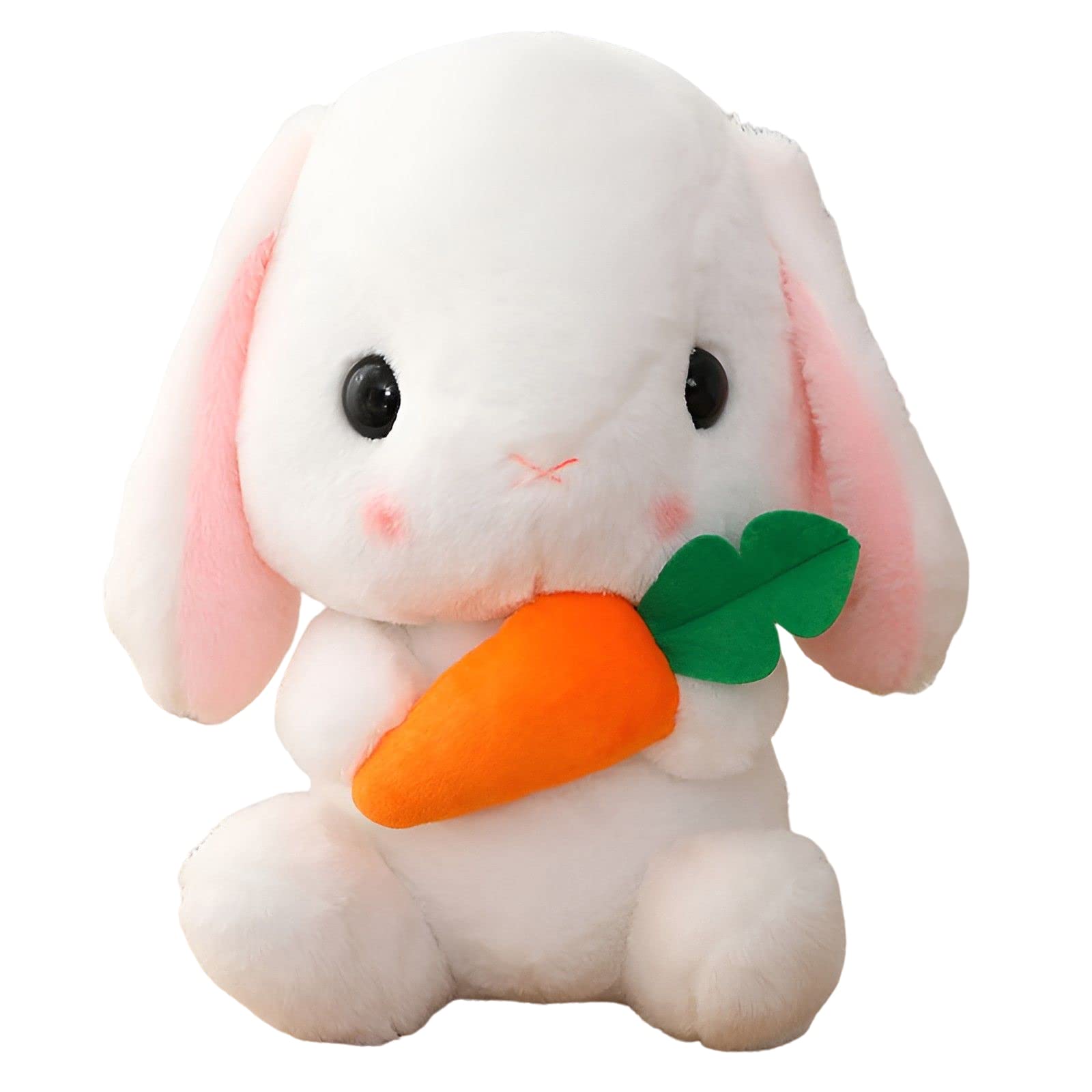 HOUPU 25.5in Realistic White Lop Eared Rabbit Plush Toy - Soft Stuffed Bunny with Carrot, Cute Easter Gift for Kids & Home Decor (65cm, Standing Pink Long-Eared Design) - Perfect for Nursery, Birthday Presents and Easter Basket Stuffers