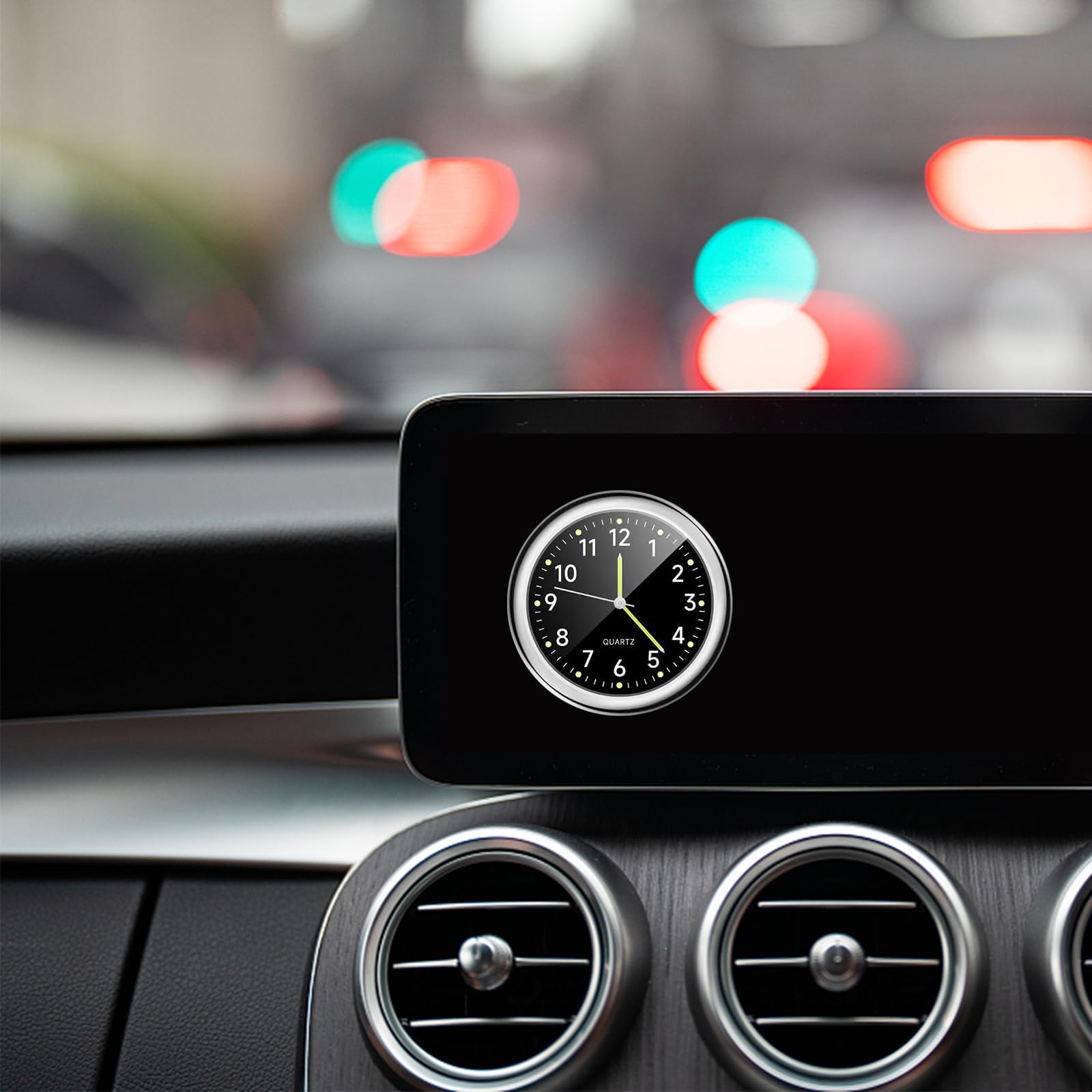 YOUNGFLY Mini Car Dashboard Clock - Luminous Analog Stick-On Vent Clock for Vehicles, Bikes, Motorcycles & Boats - Small Magnetic Pocket Watch for Home & Auto Decor (Black, Blue) - Perfect for Night Driving, Travel & Outdoor Adventures