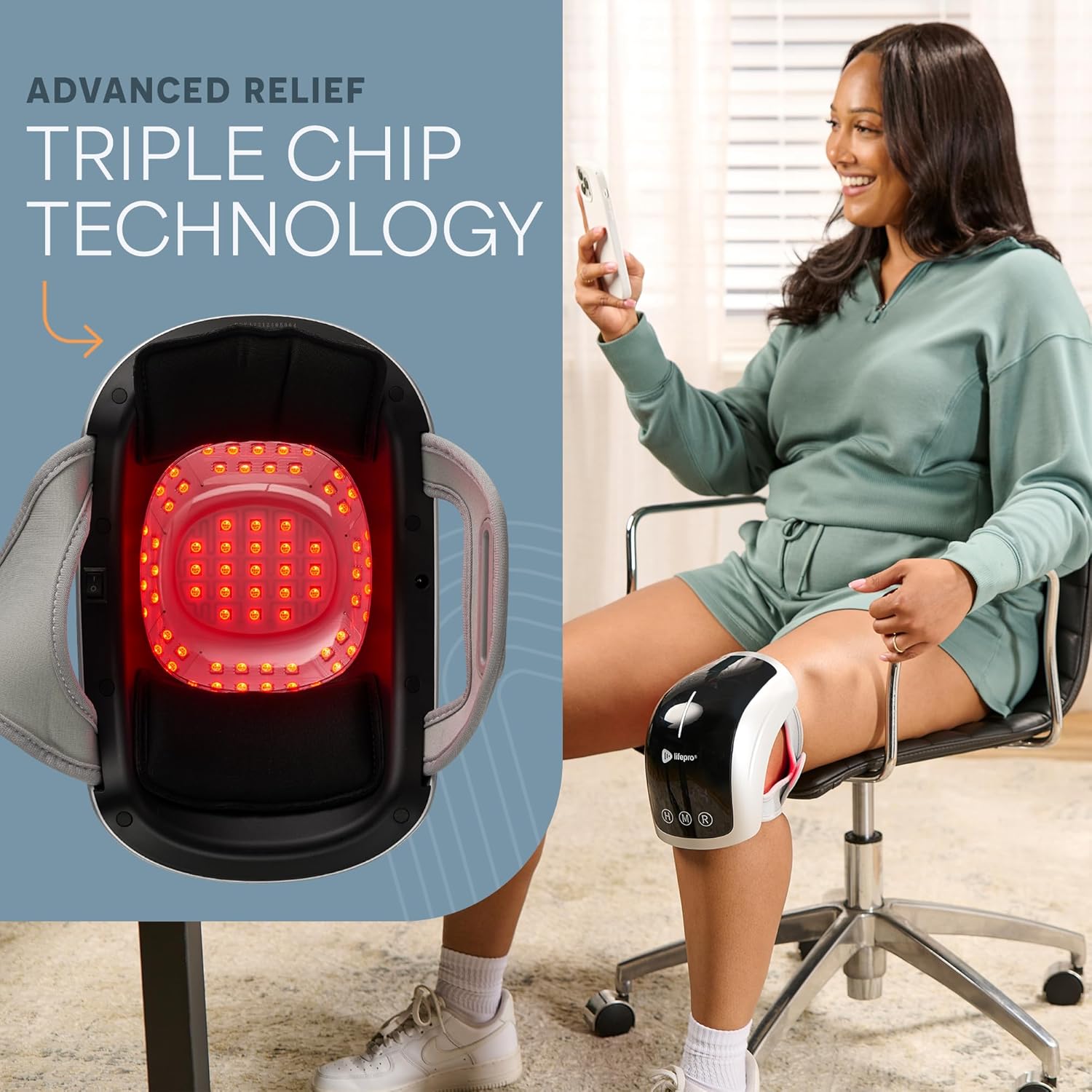 BioRecover Pro Light Therapy Knee Massager with Heat - Pain Relief for Arthritis, Joint & Muscle Recovery - Perfect for Home, Office & Post-Workout Use