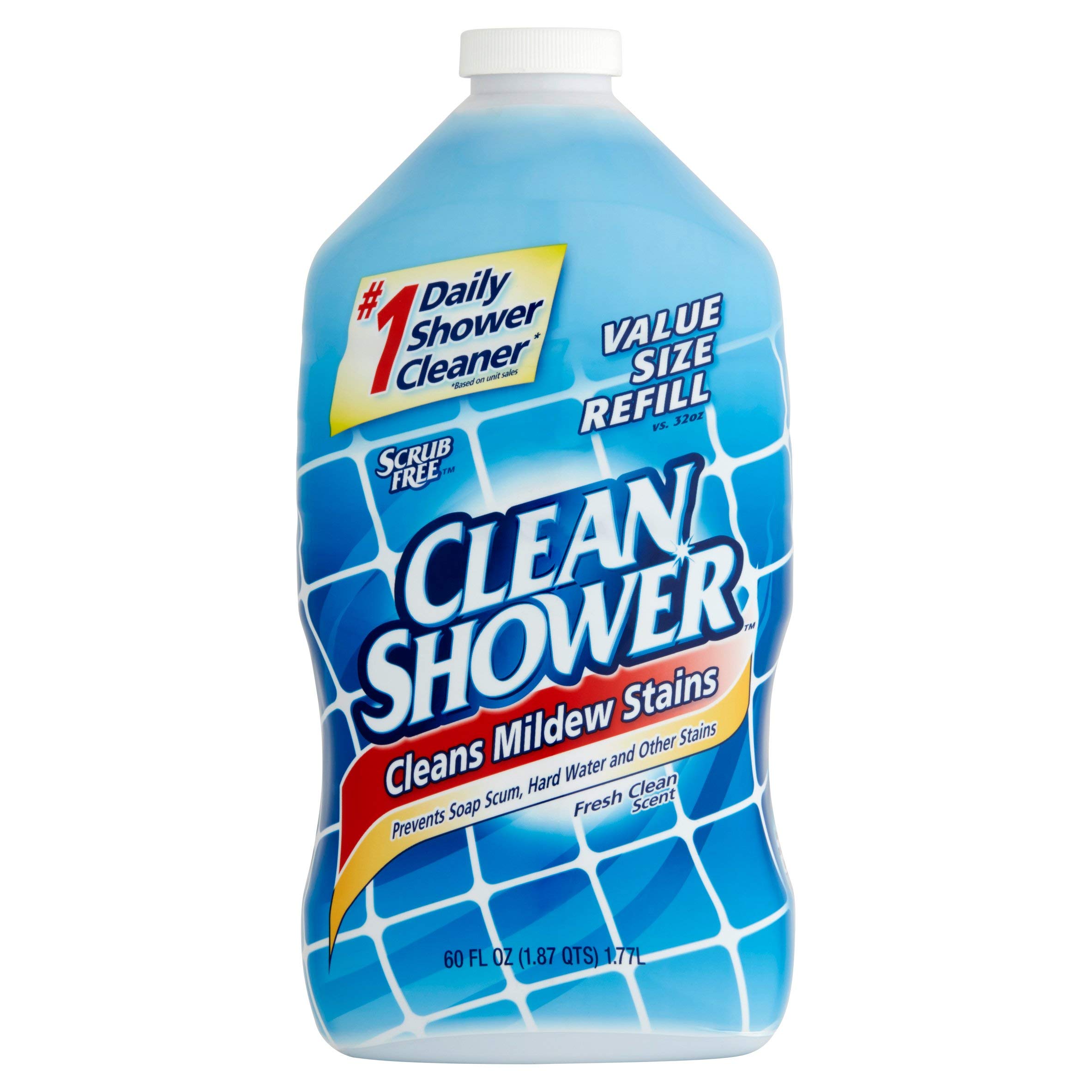 Scrub Free Clean Daily Shower Cleaner Refill - 60 Fl Oz (4 Pack) | No-Scrub Bathroom Cleaning Solution for Sparkling Tiles, Glass & Fixtures | Ideal for Daily Shower Maintenance & Hard Water Stain Removal