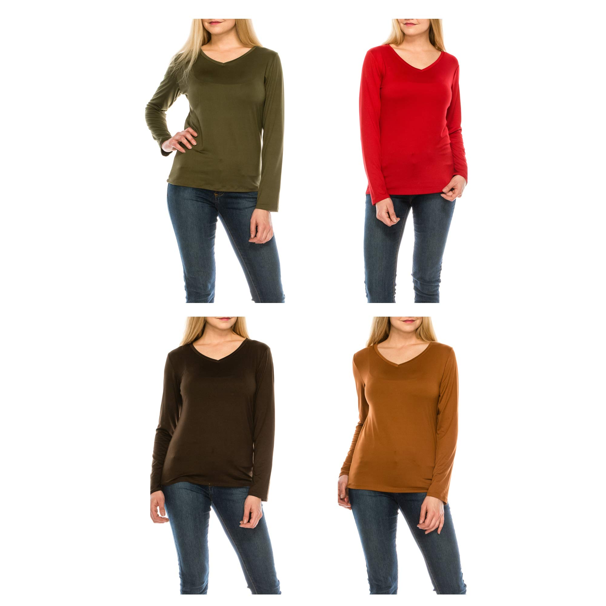 Urban Diction 4 Pack Women's Loose Fit Long Sleeve Comfortable T-Shirts - Soft Casual Basic Tees for Everyday Wear, Layering & Lounge