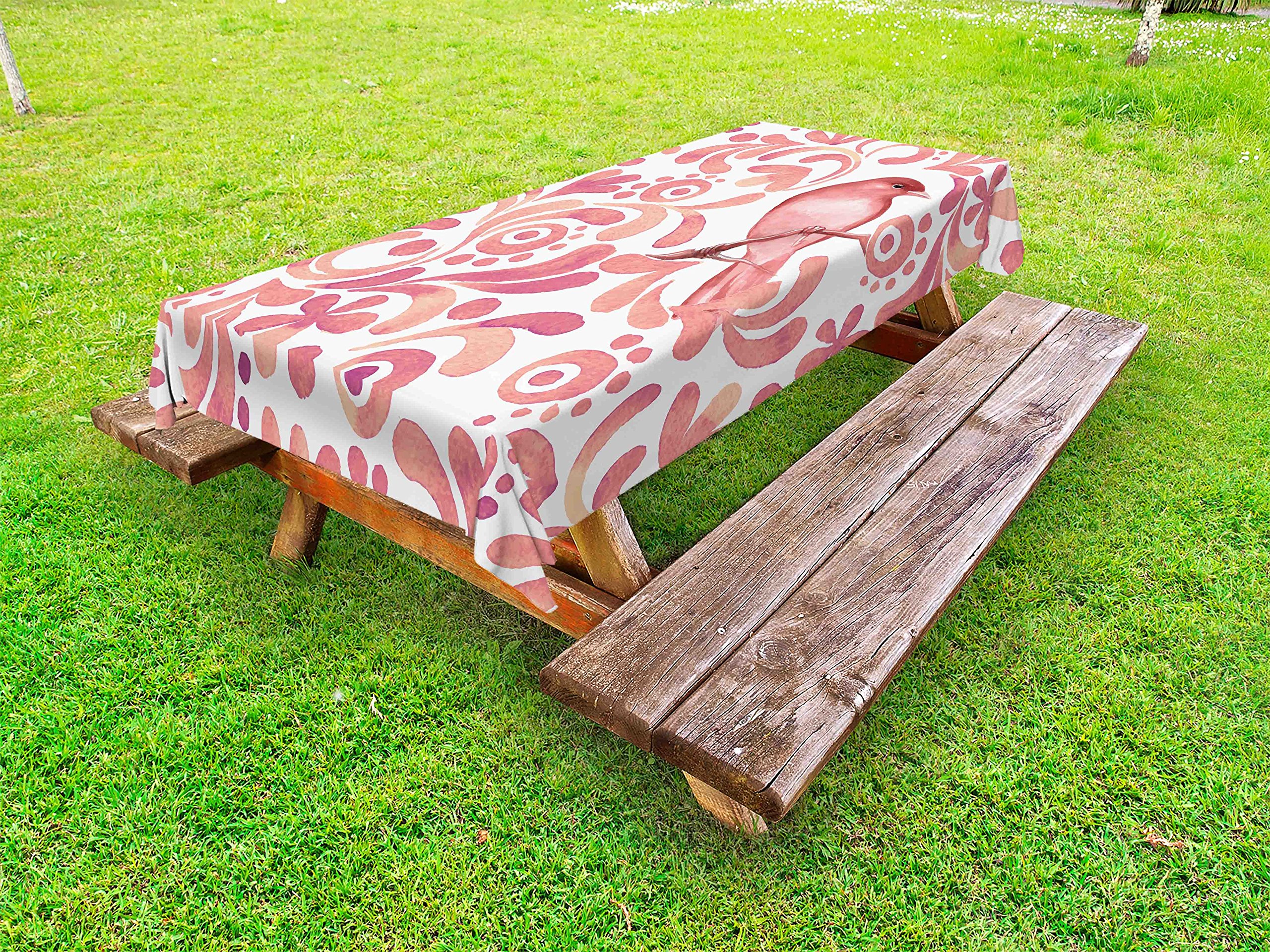 Ambesonne Watercolor Outdoor Tablecloth - Floral Bird on Tree Branch Design, Washable Picnic Table Cover, 58