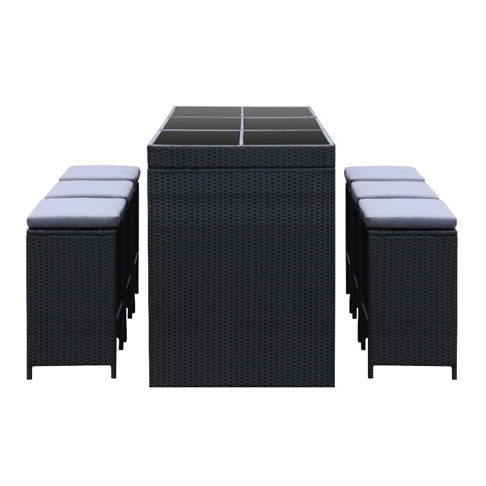 Gardeon 7-Piece Outdoor Bar Table Set - Black Patio Furniture for Backyard, Garden, and Poolside Entertaining
