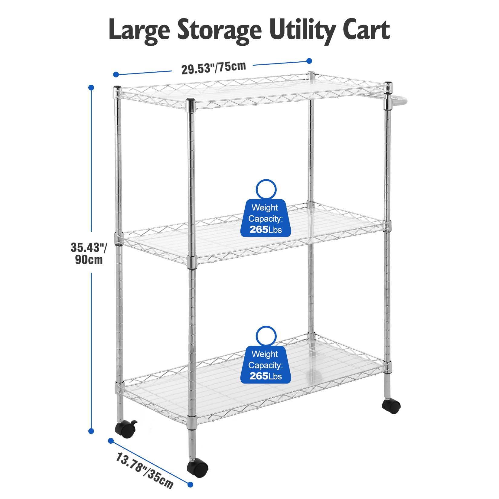 GARVEE 3-Tier Rolling Kitchen Cart with Handle & Shelf Liner - 300LBS Capacity Mobile Utility Cart for Kitchen, Restaurant, Office & Home Storage - Perfect for Organizing Spices, Cookware & Serving Dishes