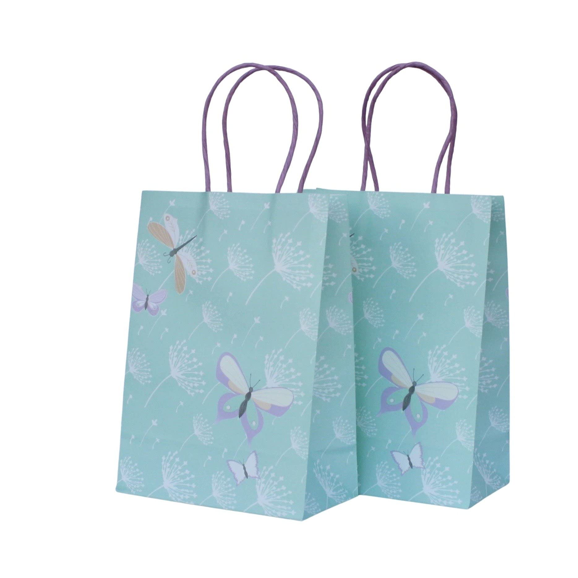 Purple Mint Fairy Dragonfly Butterfly Party Favor Bags (Set of 8) - Elegant Garden Themed Treat Bags for Birthday Parties, Baby Showers & Fairy Themed Events