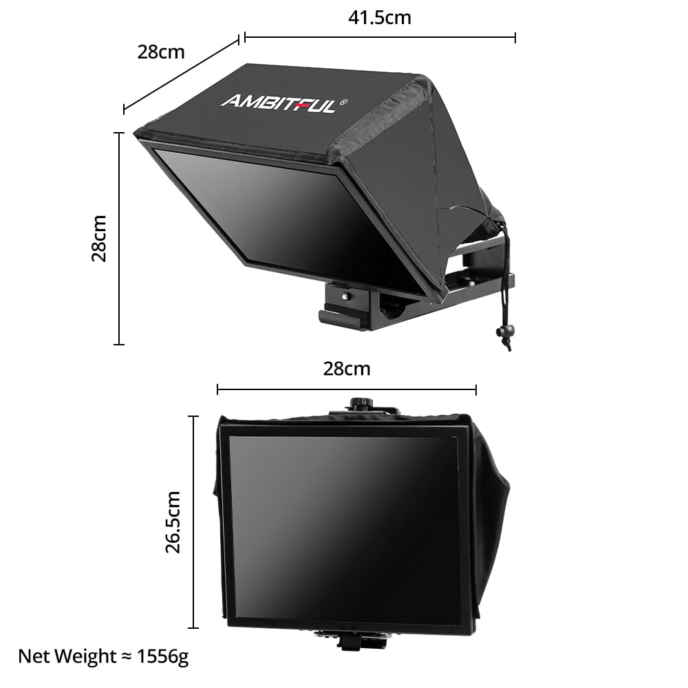 AMBITFUL T14 Pro 14'' Teleprompter for Camera - Compatible with iPad, Android Tablet & Smartphone | Remote & App Control | No Assembly Required | Works with iOS & Android | Perfect for Online Teaching, Interviews, Vlogging & Live Streaming | Professional Video Recording Equipment for Content Creators