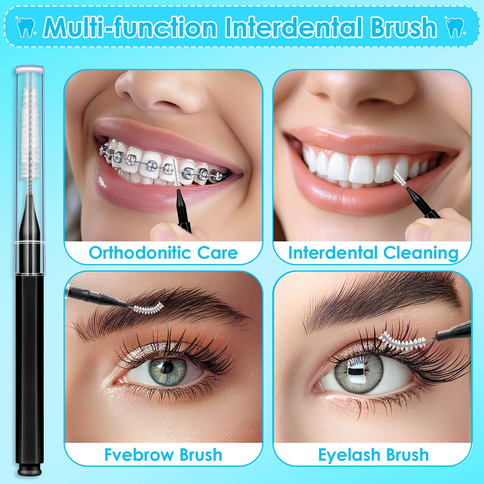 270Pcs Interdental Brush Set with 220 Soft Dental Picks & 50 Braces Brushes - Bendable Flossers for Teeth Cleaning, Orthodontic Care & Oral Hygiene - Perfect for Braces, Gums & Between Teeth Cleaning (Black)