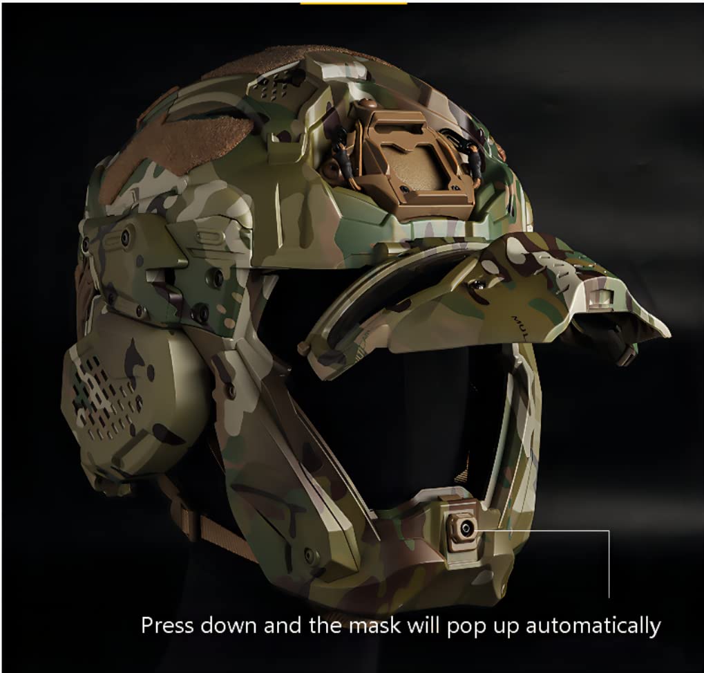 Tactical Airsoft Paintball Helmet with Full Face Mask - Built-in HD Headset & Anti-Fog Fan - Adjustable Outdoor CS Gear for Military Simulation & Airsoft Games