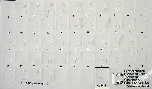 Hebrew Keyboard Stickers with Transparent Background & White Letters - Durable Laptop Accessories for Language Learning & Typing Practice